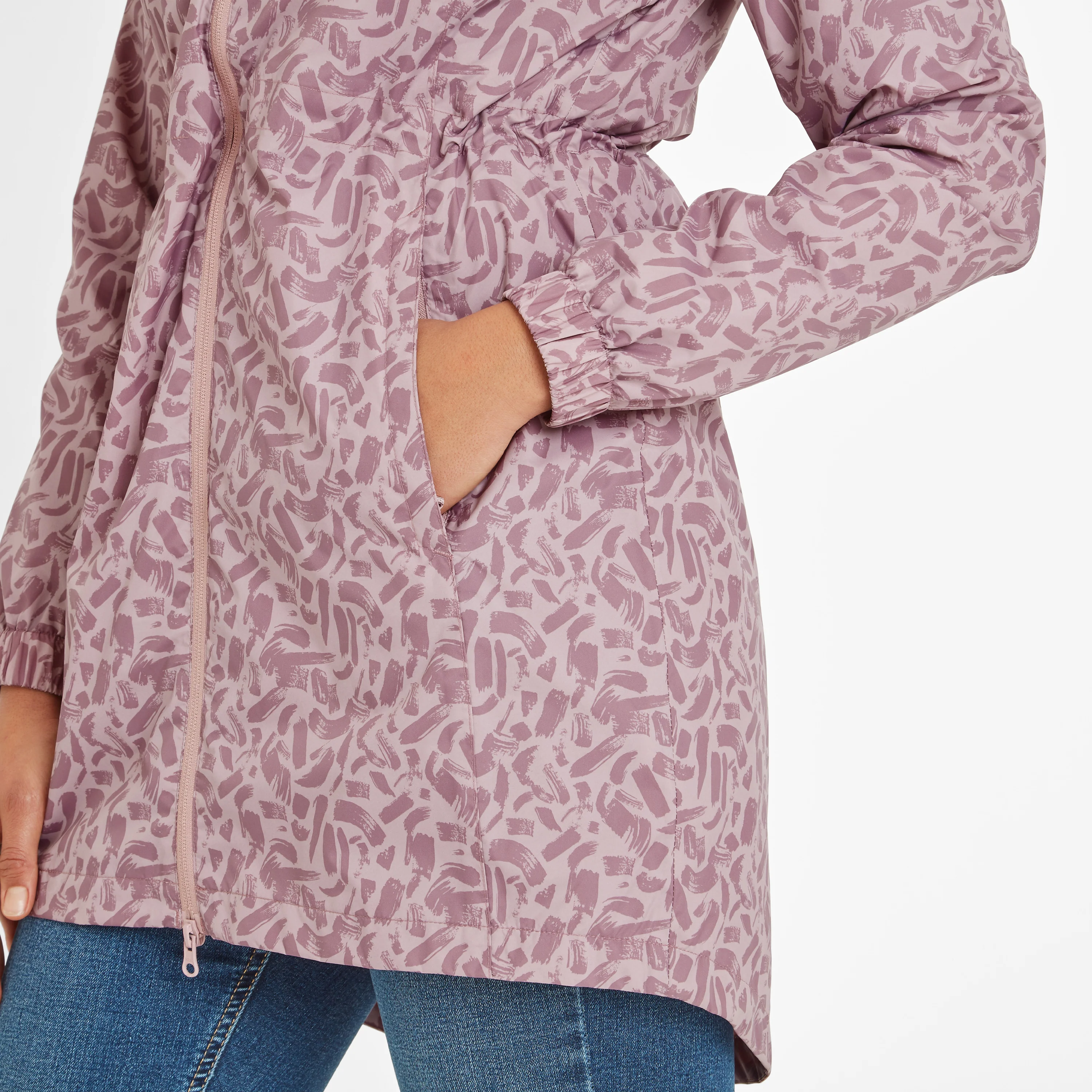 Kilnsey Womens Waterproof  Jacket - Dusky Rose Brushstroke Print - Image 5
