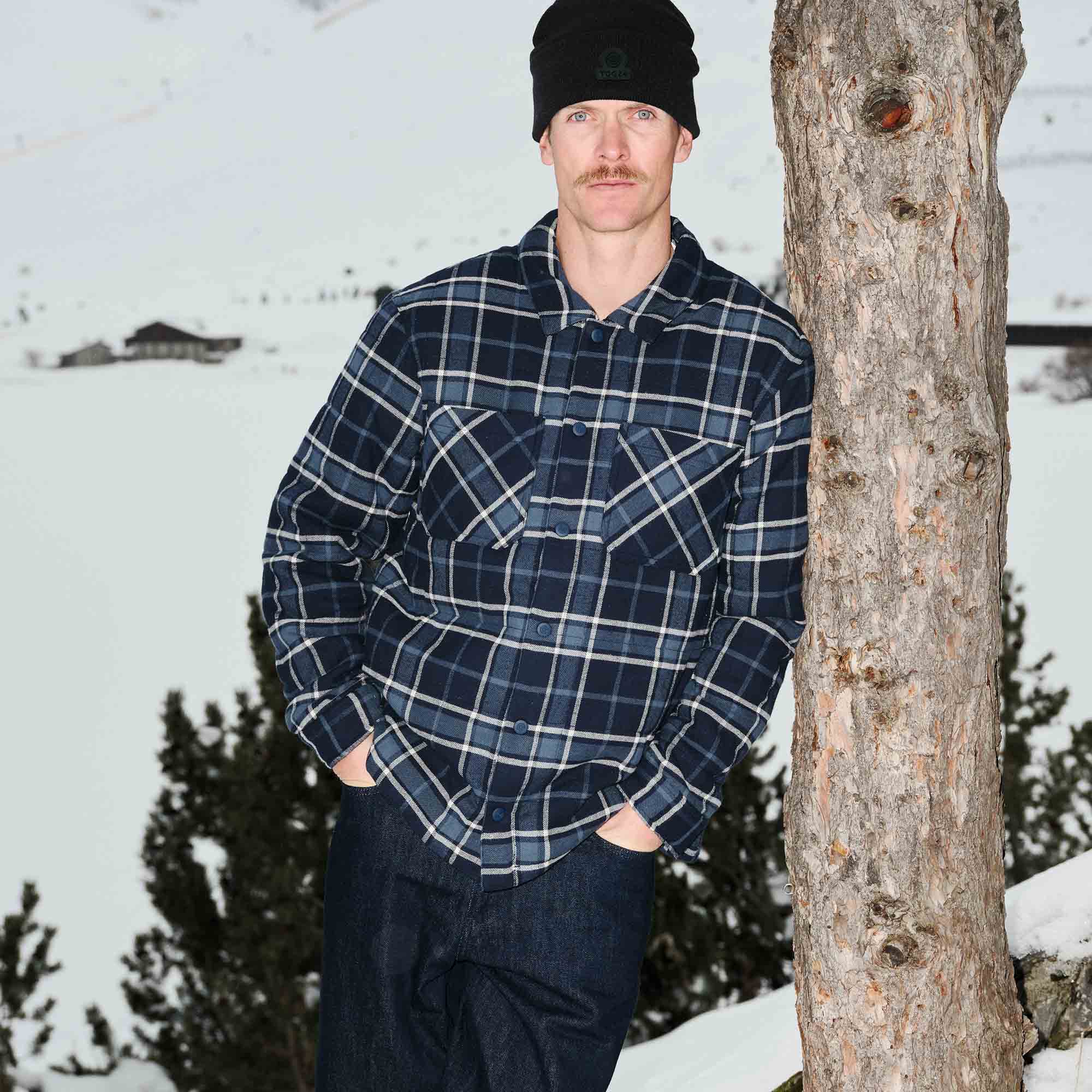 Kinsey Mens Quilted Flannel Shacket - Dark Indigo Check - Image 7