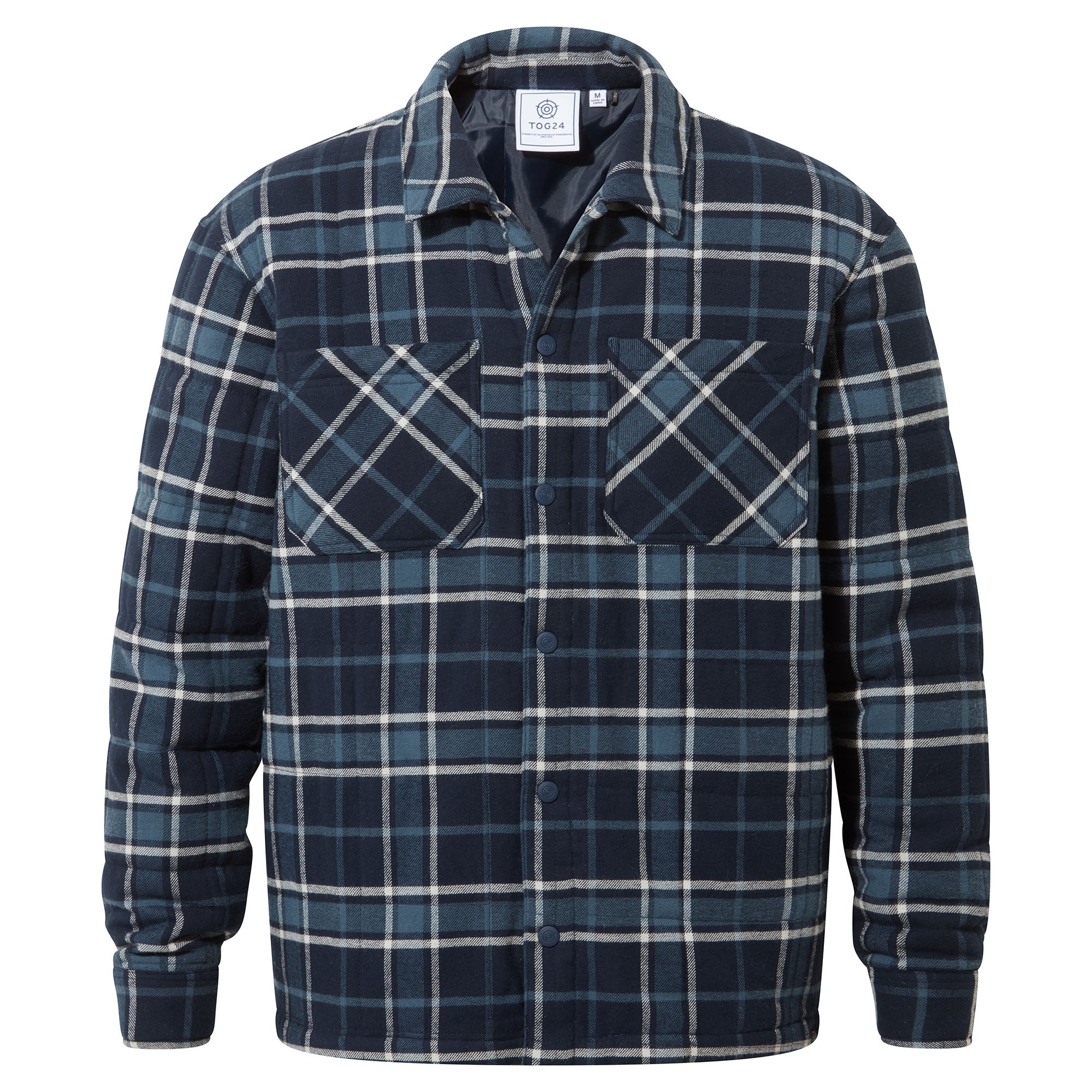 Kinsey Mens Quilted Flannel Shacket - Dark Indigo Check - Image 8