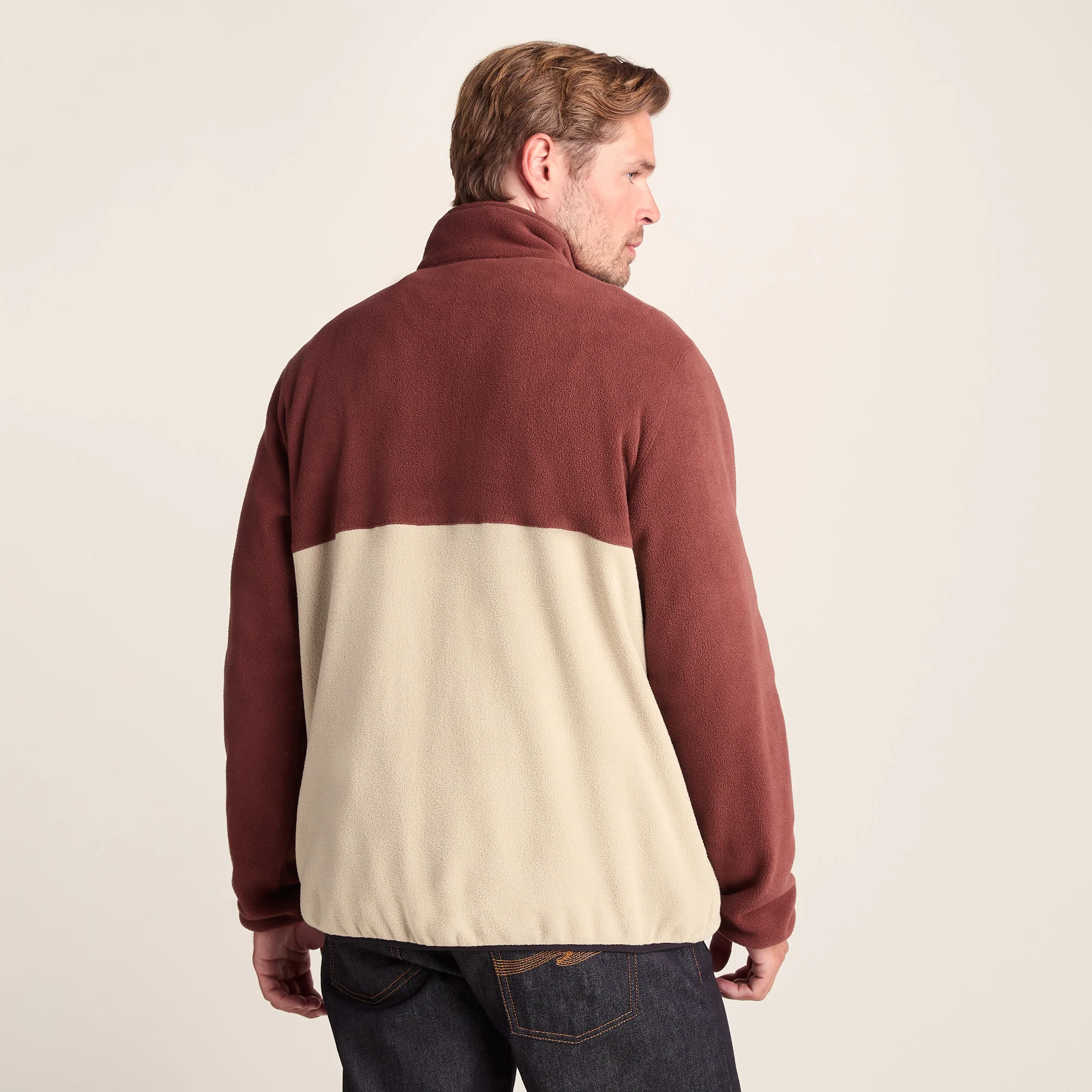 Kirton Mens Relaxed Fit Microfleece Zip Neck - Port/Hazelnut - Image 3