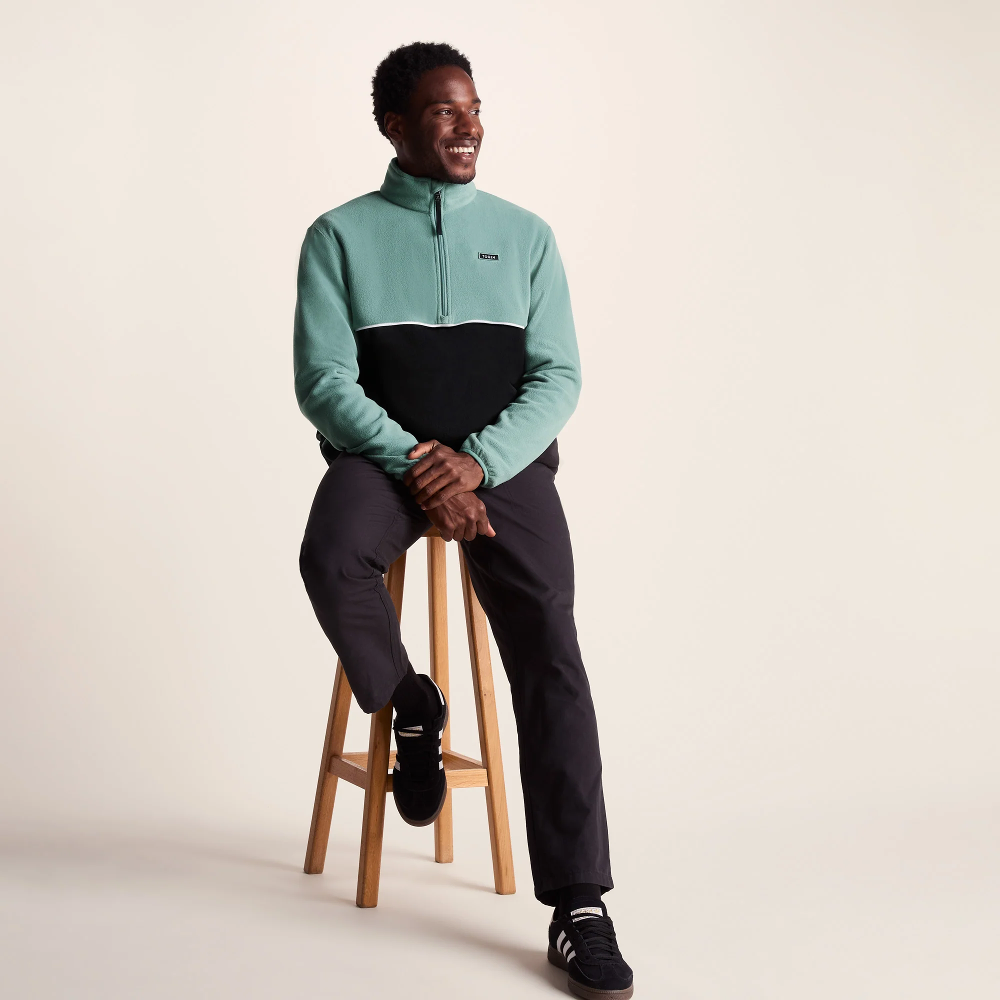 Kirton Mens Relaxed Fit Microfleece Zip Neck - Steel Teal/Black - Image 4