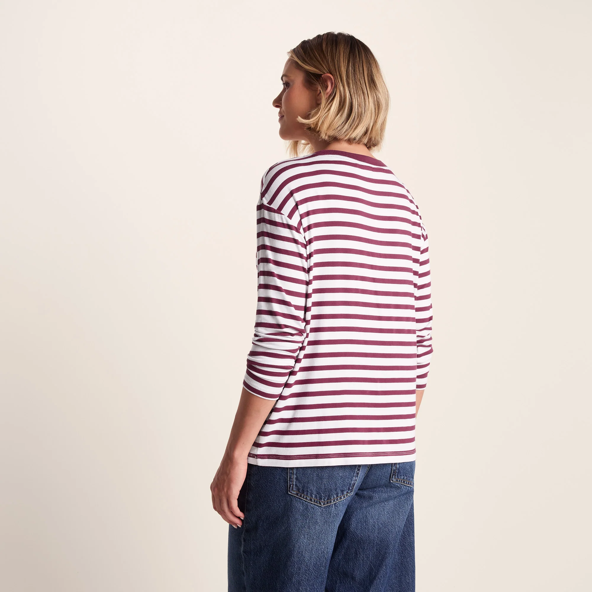 Kitty Womens Long Sleeve Striped T-Shirt - Washed Burgundy Stripe - Image 6