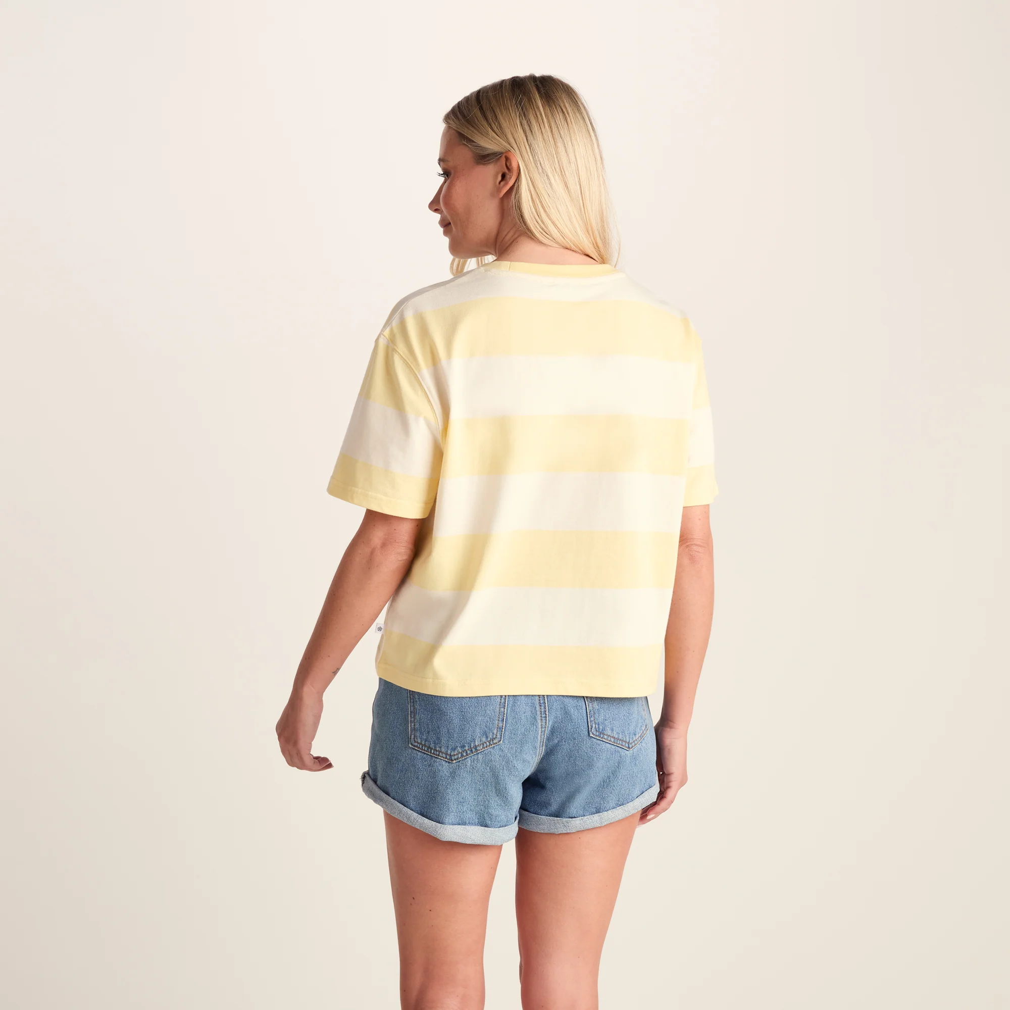 Lani Womens 100% Cotton Supersoft Boxy Fit T-Shirt - Butter Yellow Stripe - Image 3