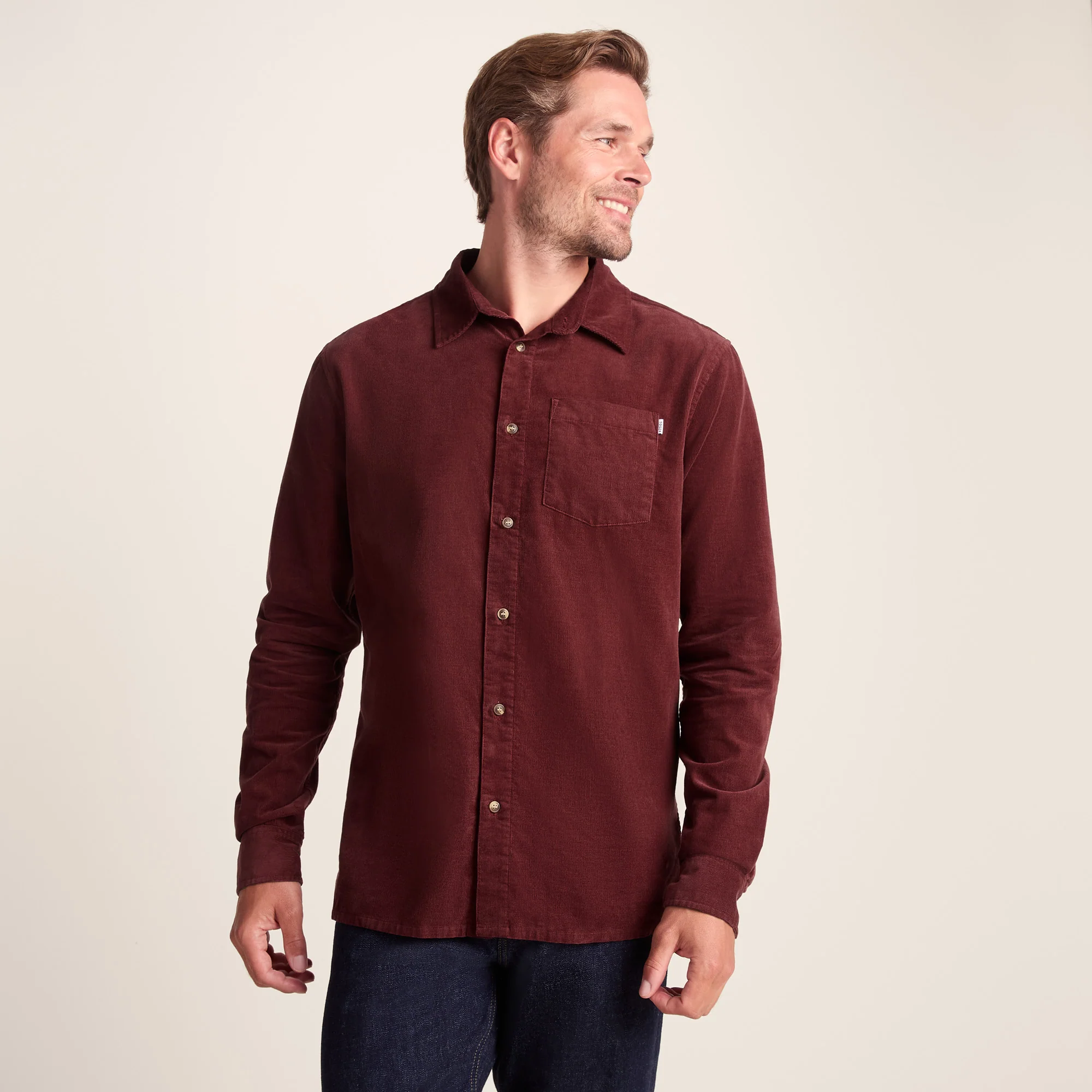 Lenny Mens Long Sleeve Lightweight Corduroy Shirt - Port