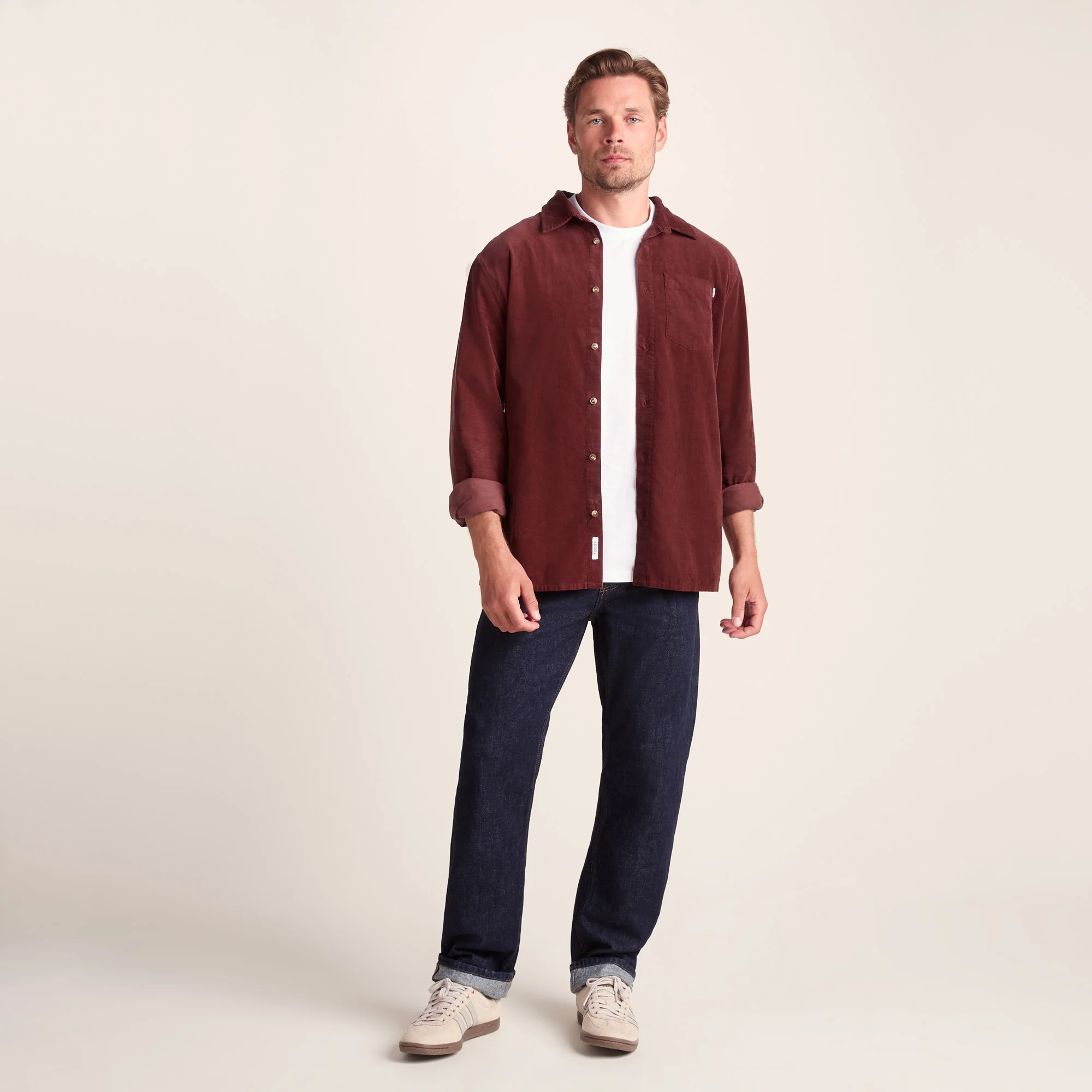 Lenny Mens Long Sleeve Lightweight Corduroy Shirt - Port - Image 3