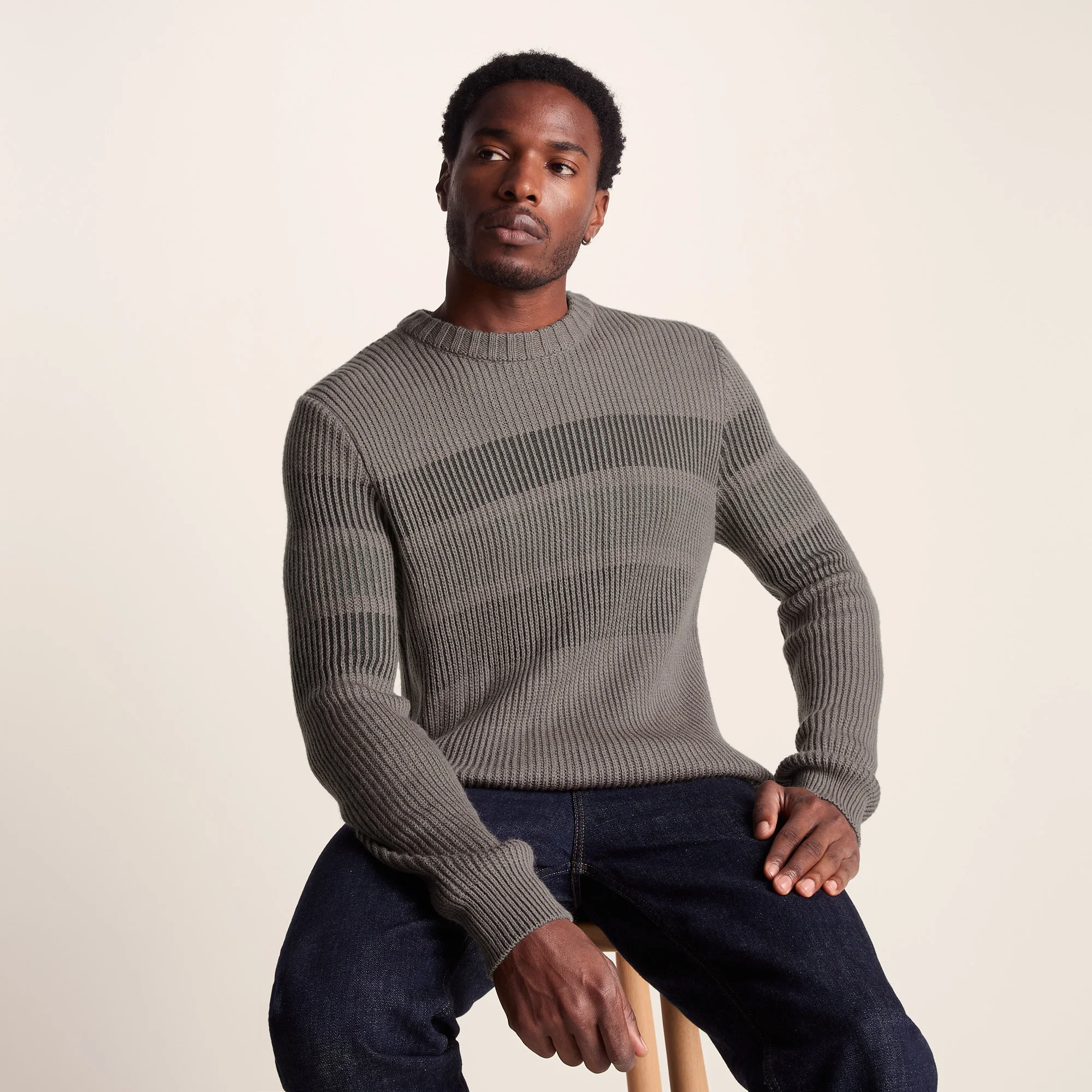 Leonard Mens Chunky Knitted Jumper - Mid Grey - Image 4