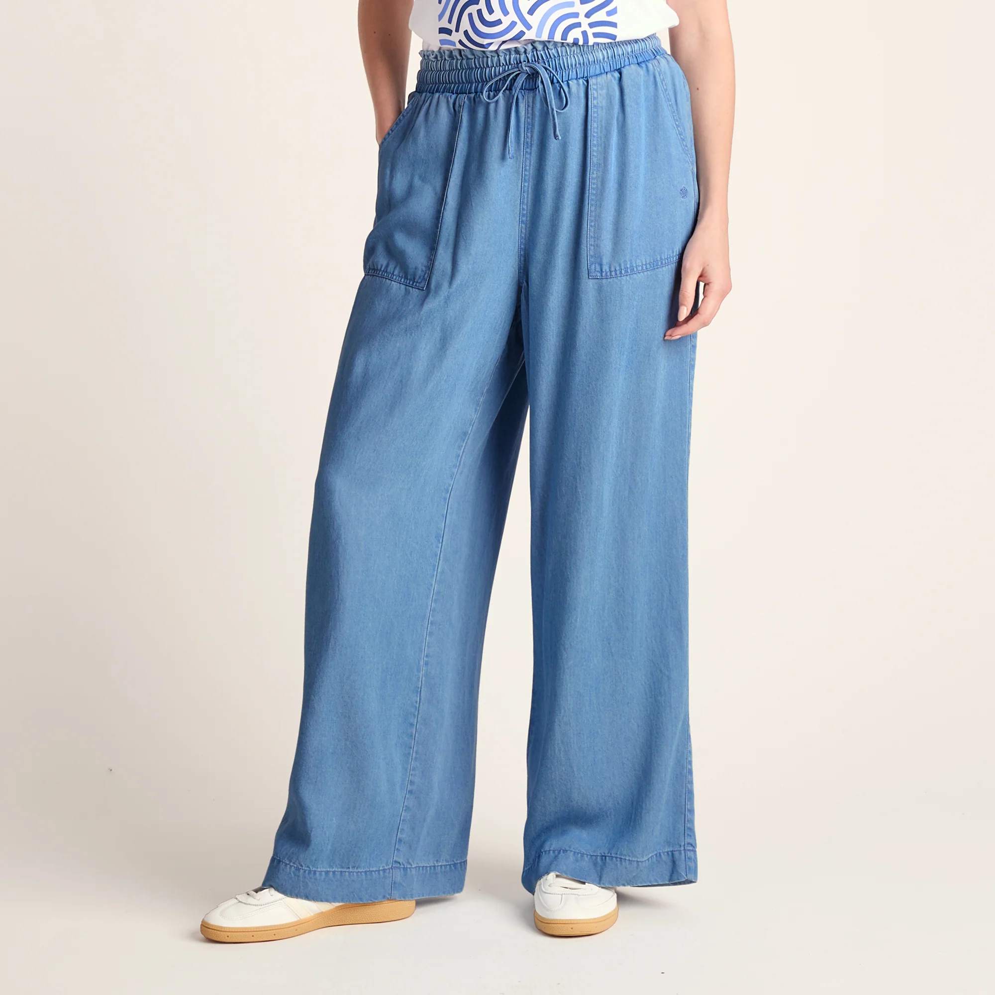 Lucy Womens Wide Leg Denim Look Trousers - Faded Indigo - Image 2
