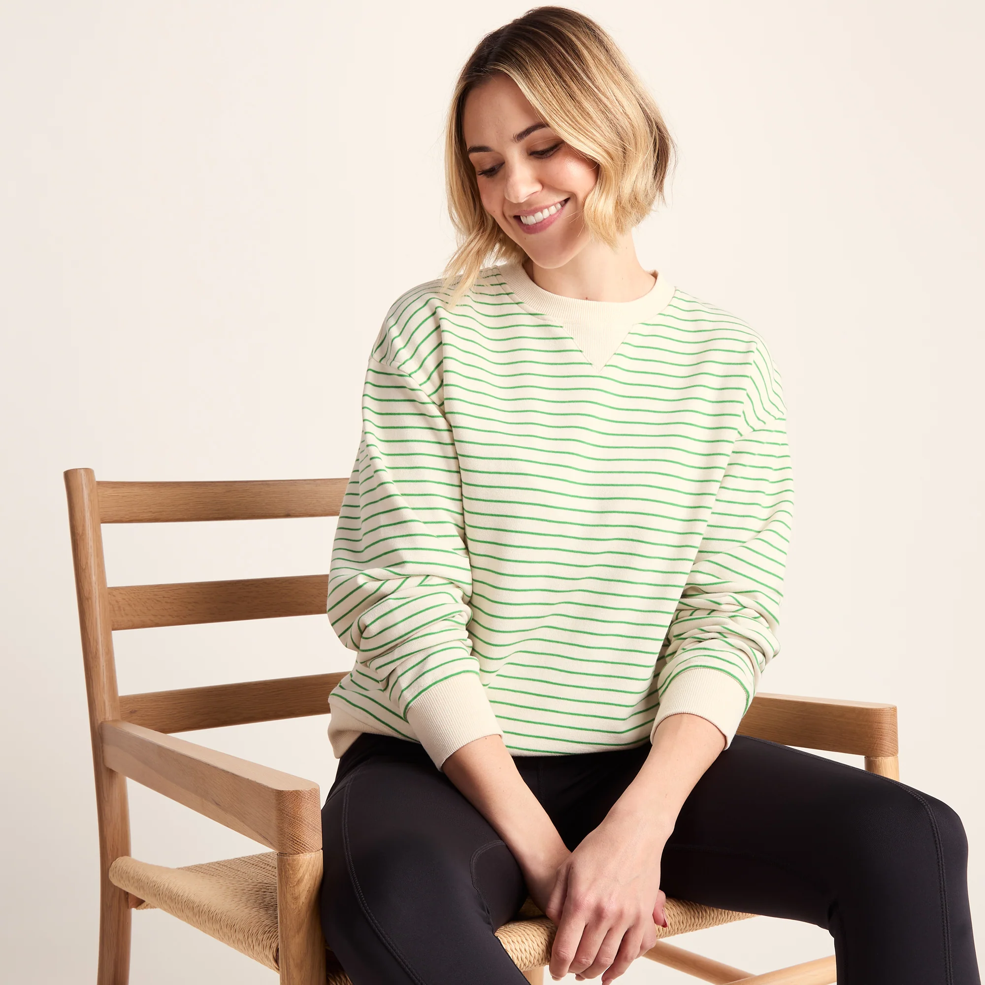 Marsella Womens Relaxed Fit Supersoft Sweat - Basil Green Stripe - Image 4
