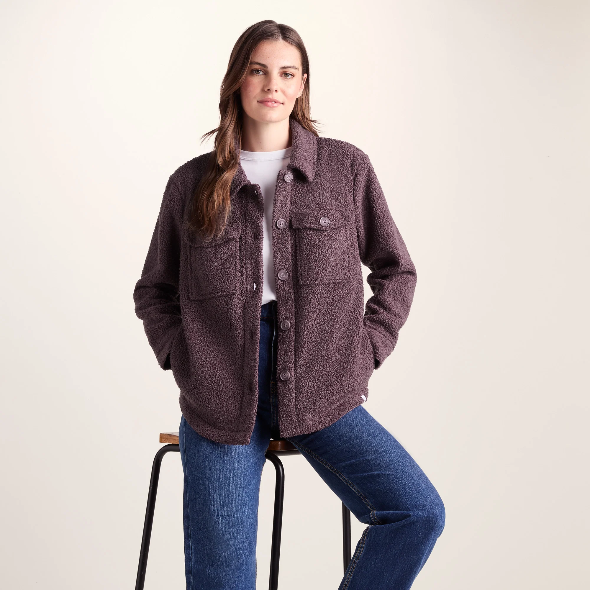 Maxine Womens Supersoft Sherpa Fleece Shacket - Dark Mauve - Image 4