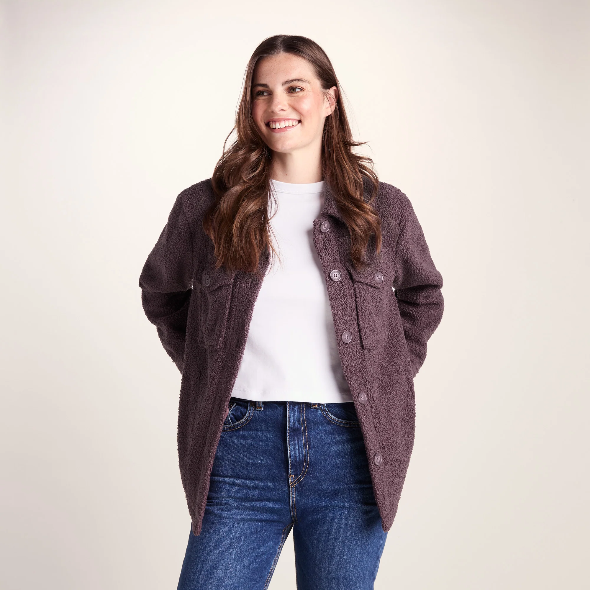 Maxine Womens Supersoft Sherpa Fleece Shacket - Dark Mauve - Image 7