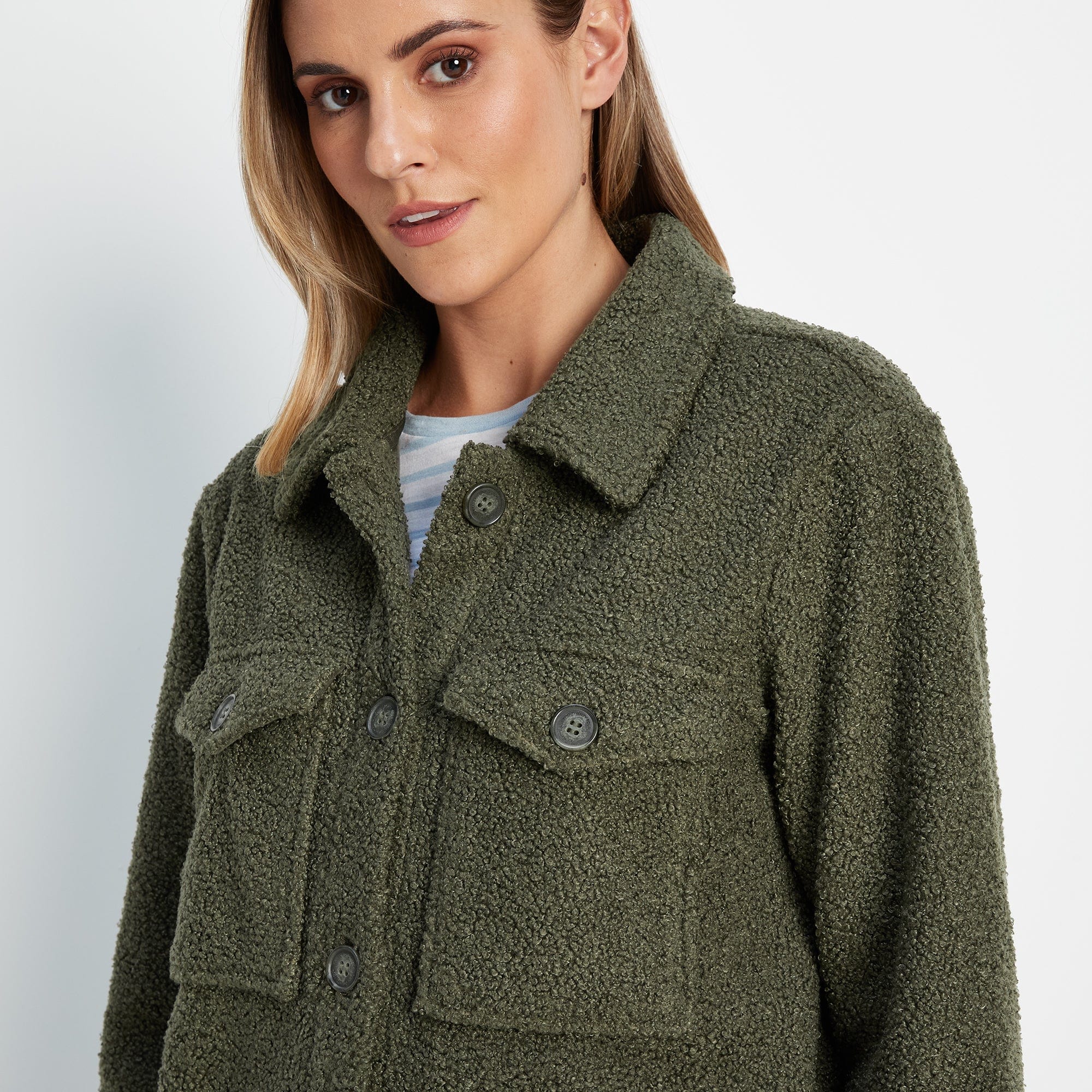 Maxine Womens Supersoft Sherpa Fleece Shacket - Khaki - Image 5