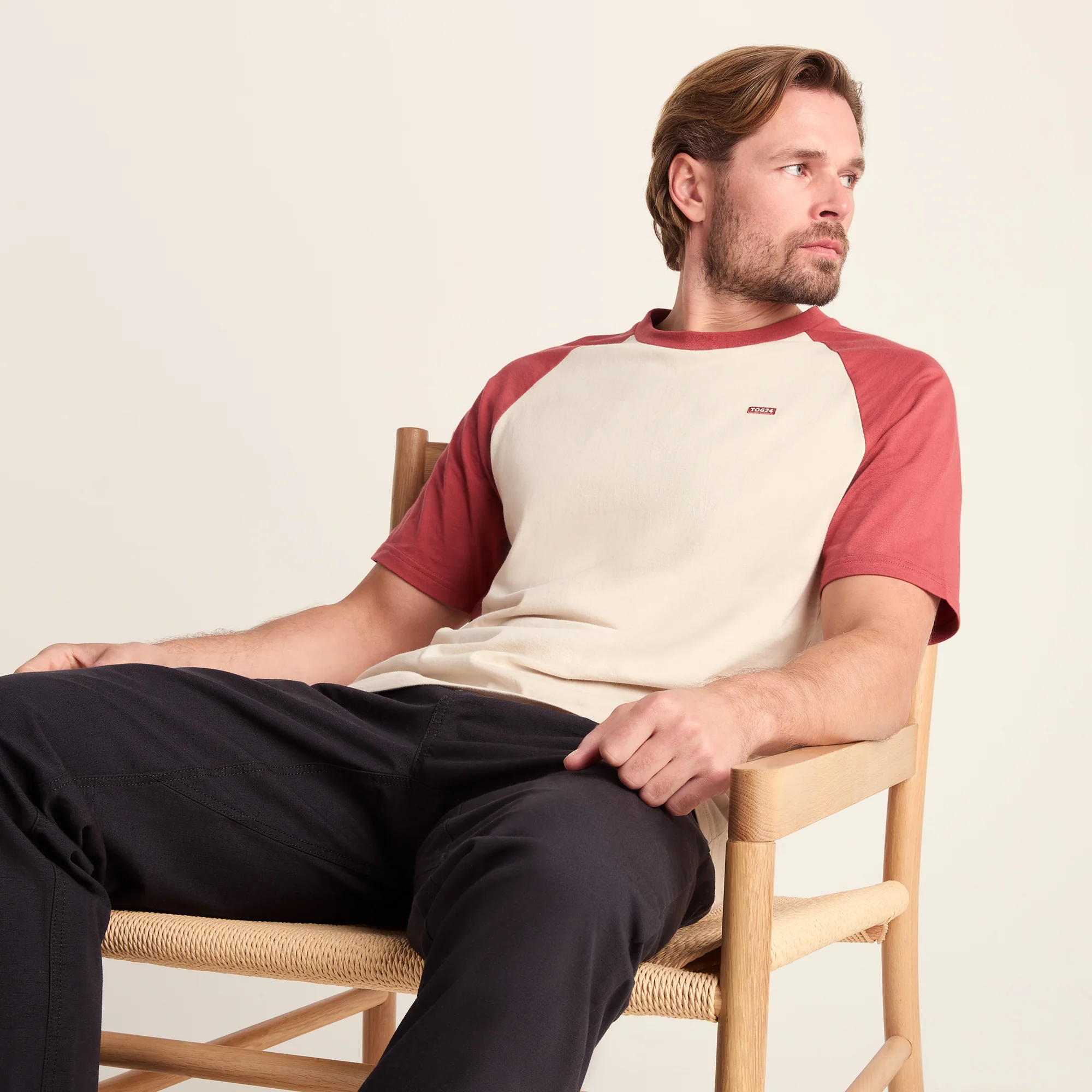McGill Mens 100% Cotton Supersoft T-Shirt - Warm Cloud/Garnet Red - Image 4