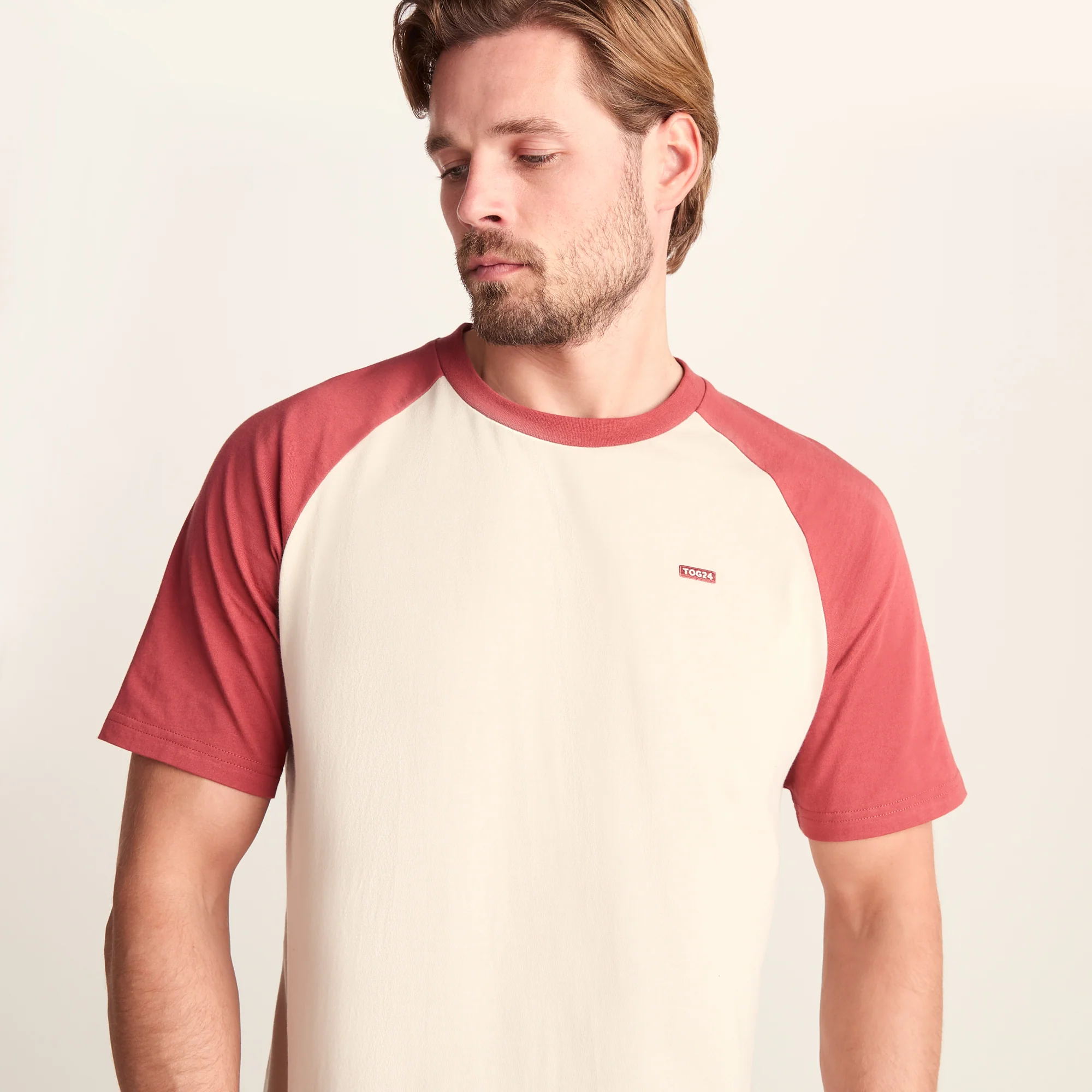 McGill Mens 100% Cotton Supersoft T-Shirt - Warm Cloud/Garnet Red - Image 5