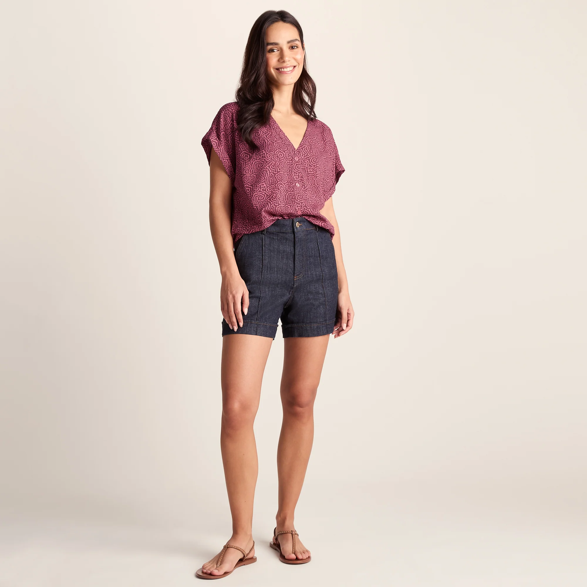 Meredith Womens Short Sleeve Supersoft Blouse - Black Raspberry Wiggle Print - Image 2