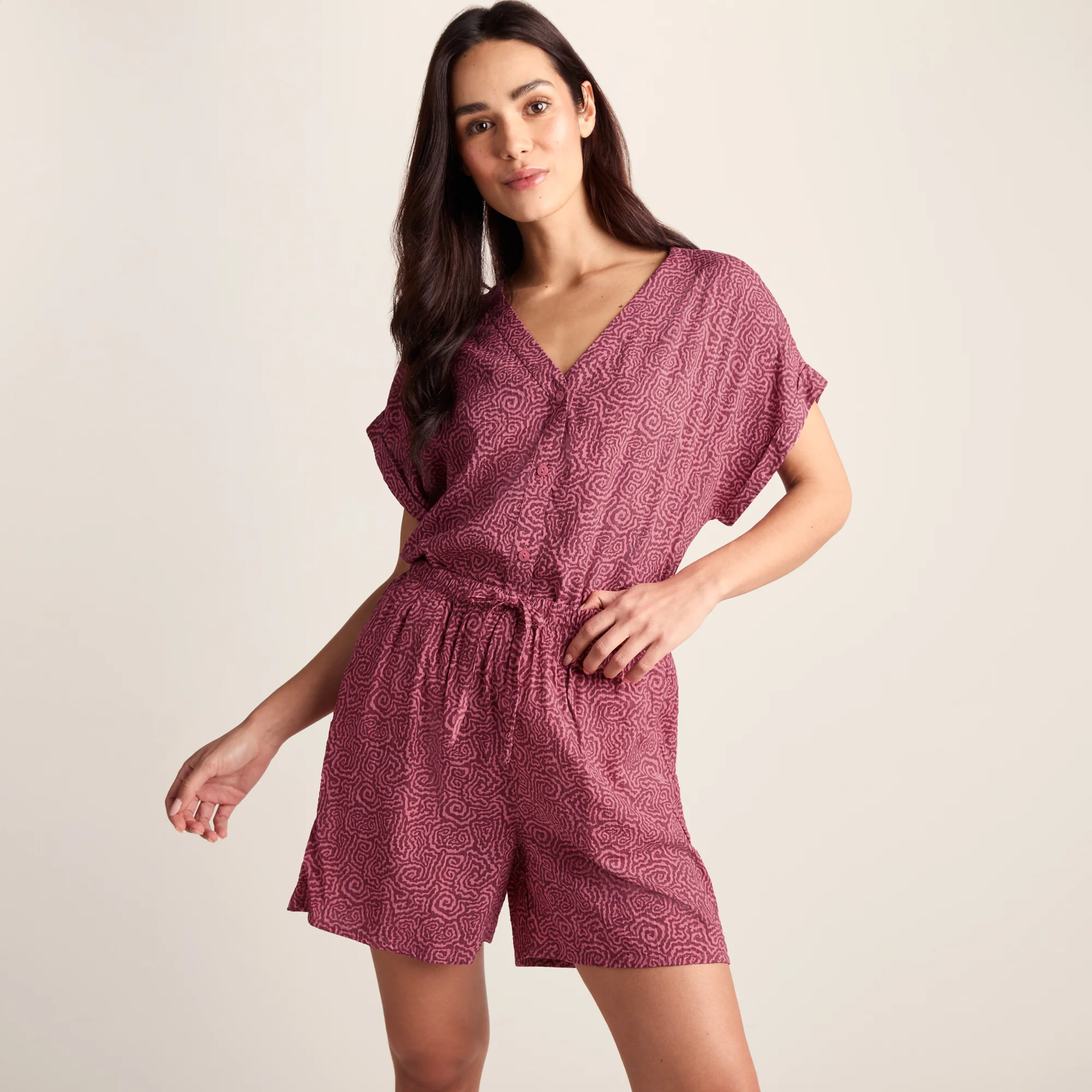 Meredith Womens Short Sleeve Supersoft Blouse - Black Raspberry Wiggle Print - Image 6