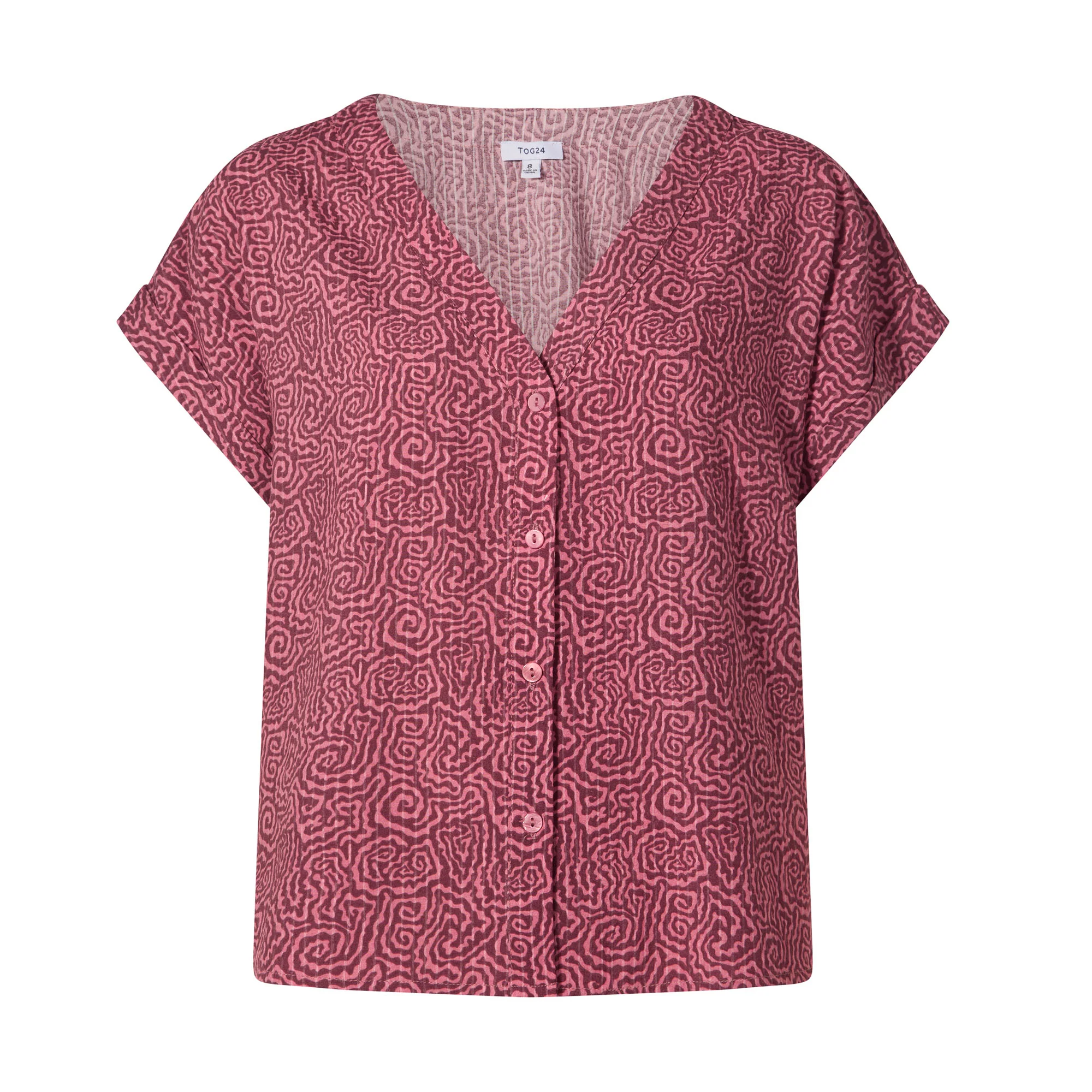 Meredith Womens Short Sleeve Supersoft Blouse - Black Raspberry Wiggle Print - Image 7