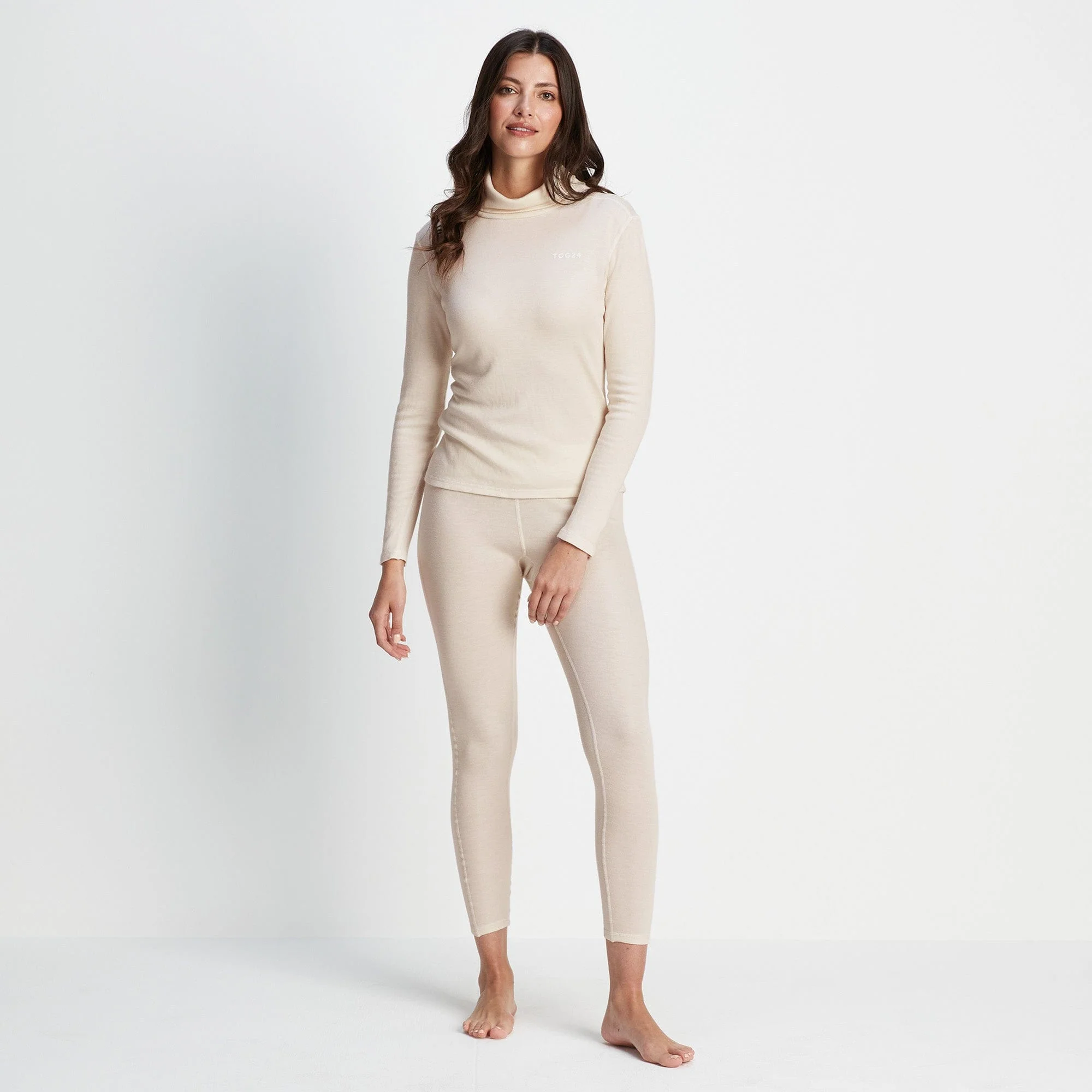 Meru Womens Cashmere Touch Roll Neck Base Layer - Off White - Image 3