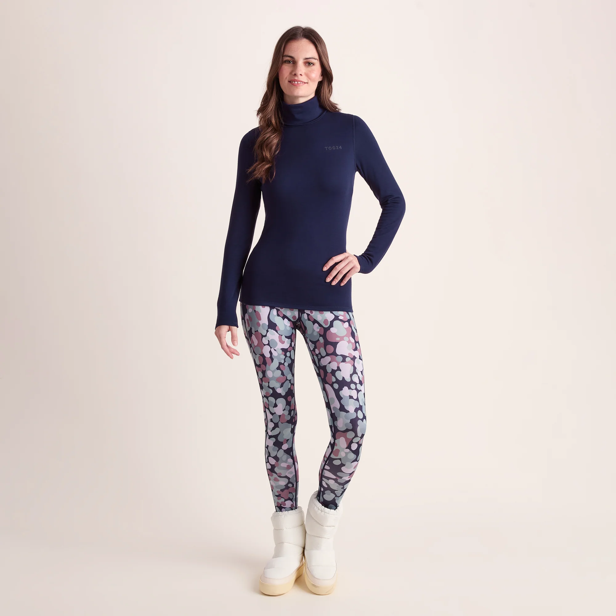 Meru Womens Cashmere Touch Roll Neck Base Layer - Oxford Blue - Image 2