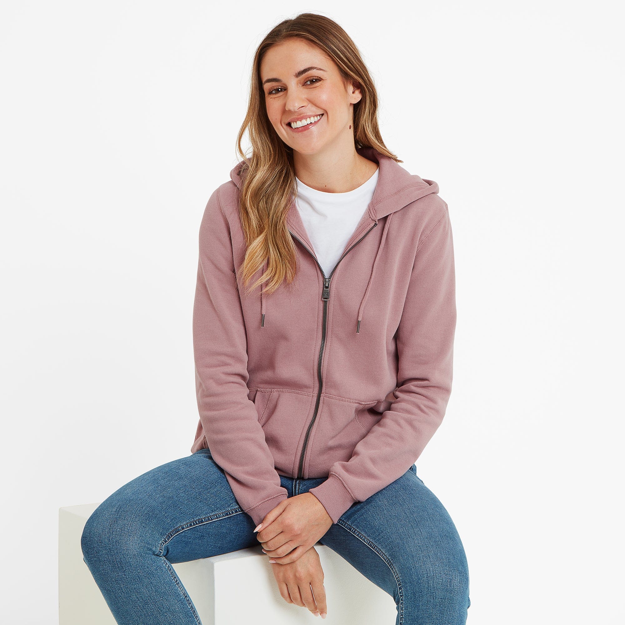 Mia Womens Supersoft Zip Neck Hoody - Faded Pink - Image 2