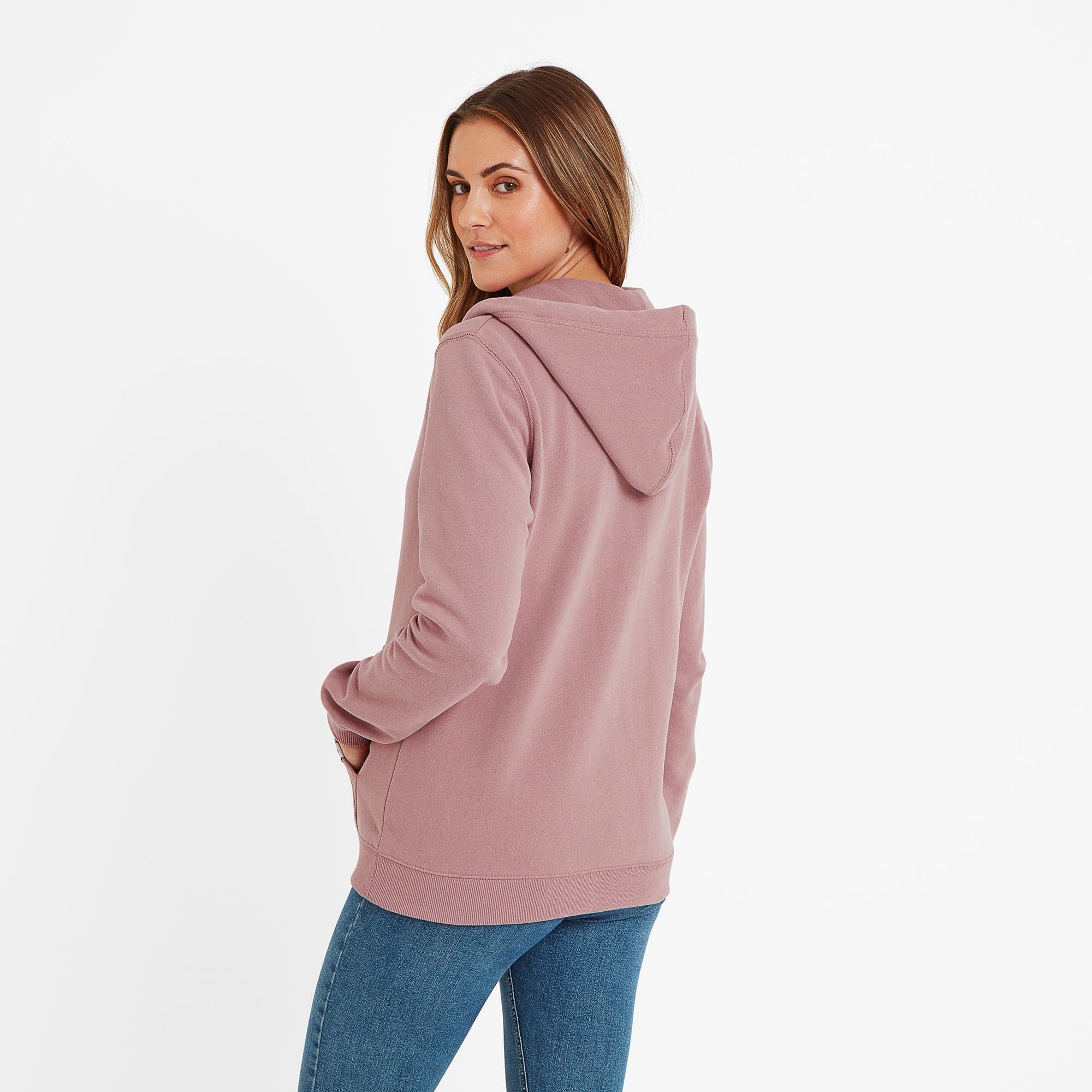 Mia Womens Supersoft Zip Neck Hoody - Faded Pink - Image 4