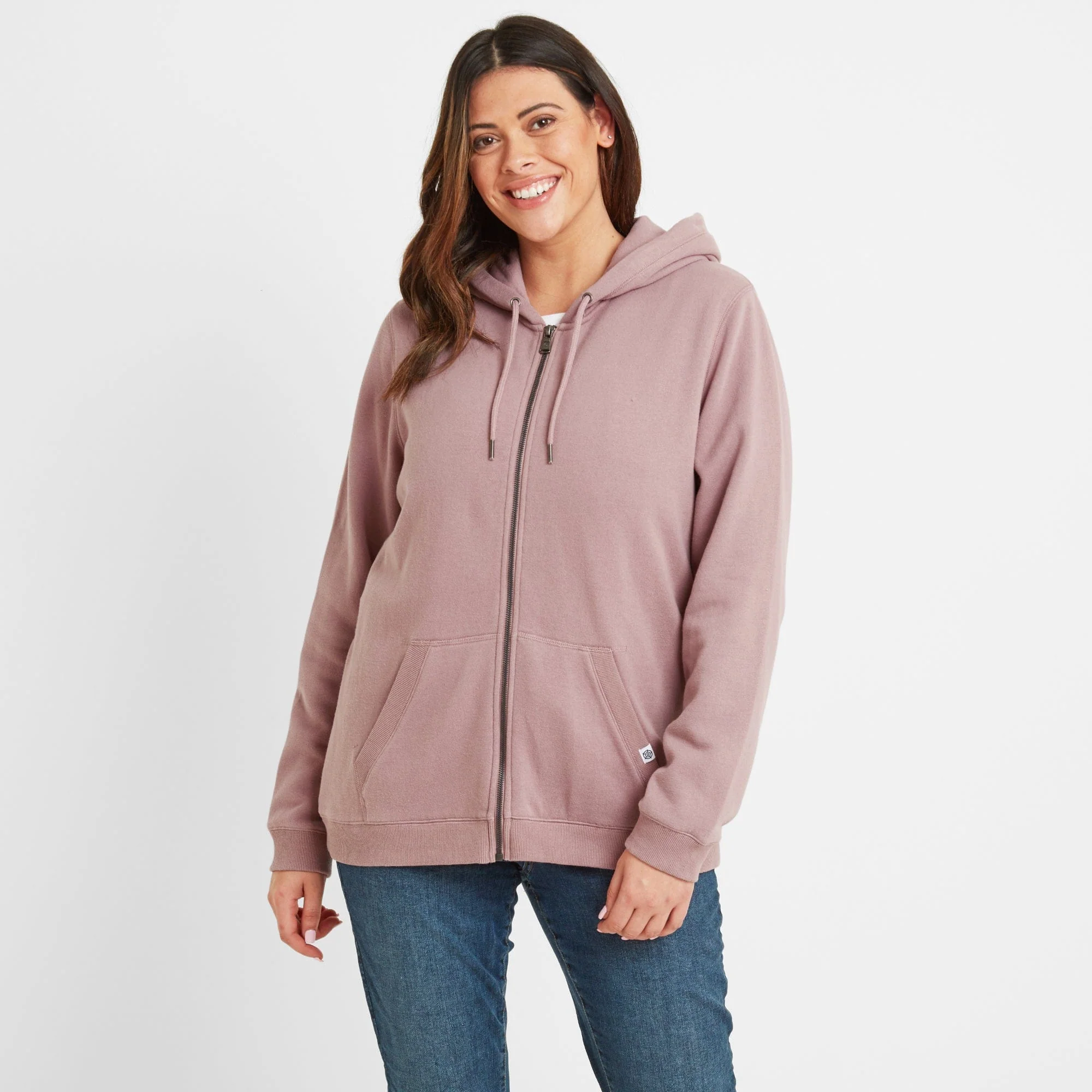 Mia Womens Supersoft Zip Neck Hoody - Faded Pink - Image 6