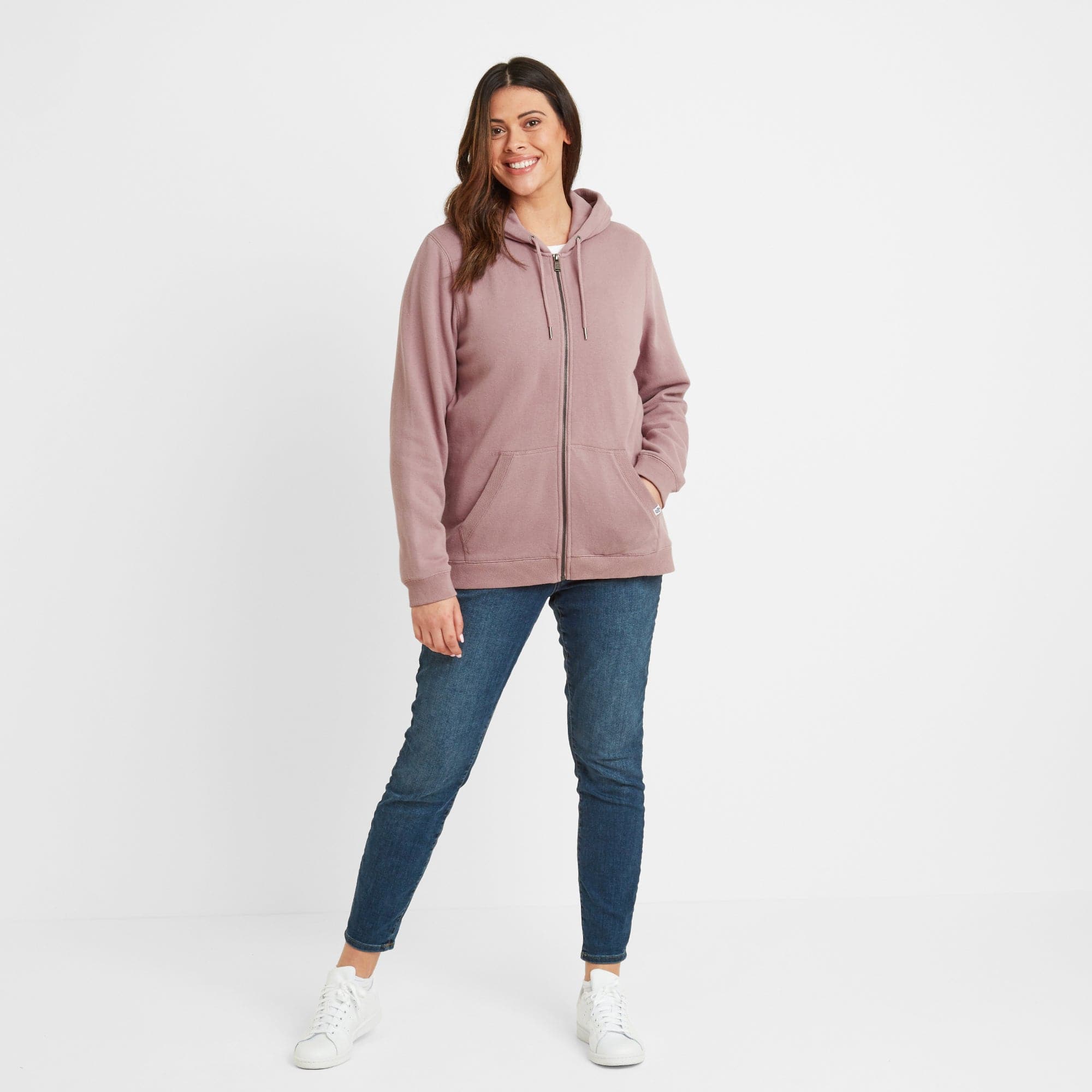Mia Womens Supersoft Zip Neck Hoody - Faded Pink - Image 8