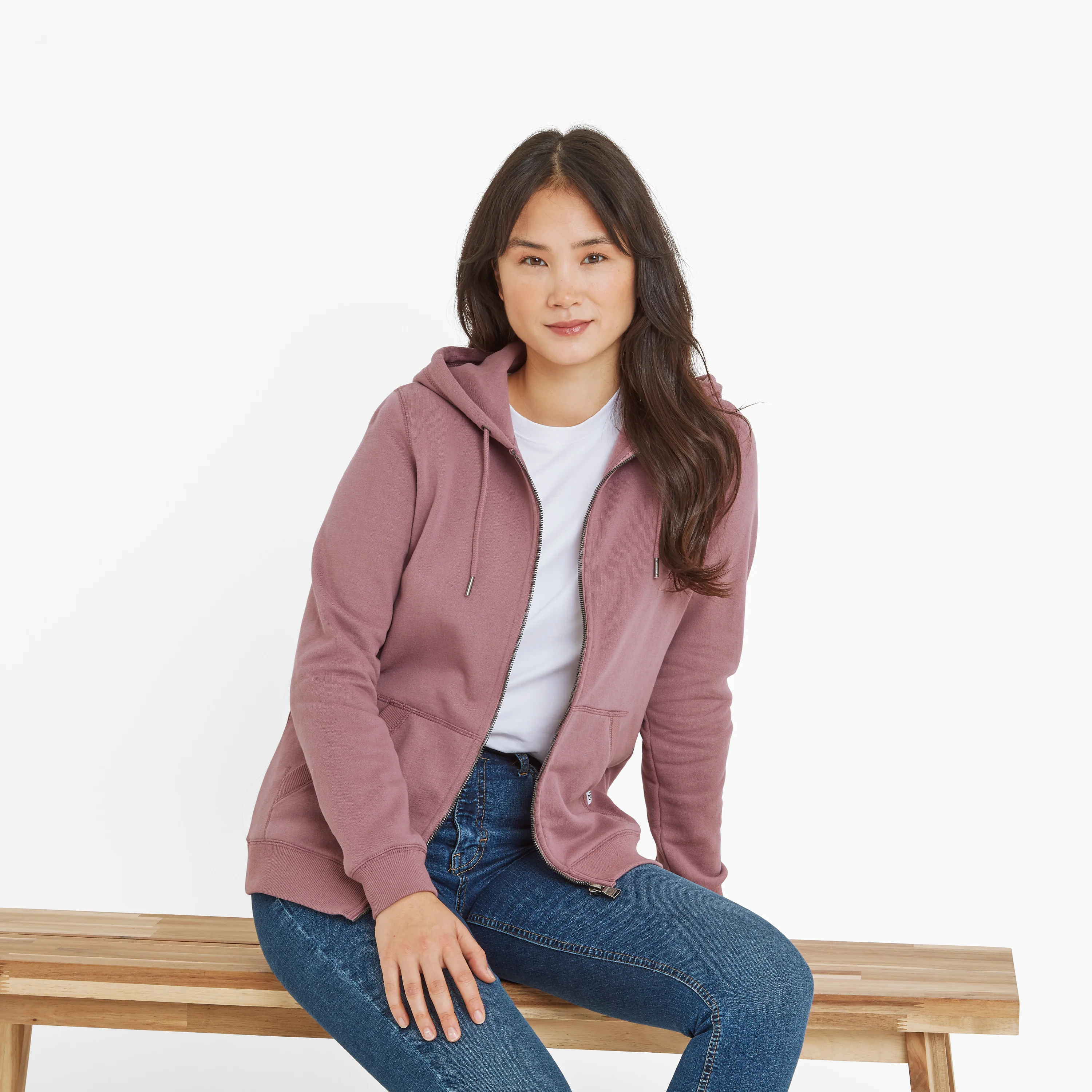 Mia Womens Supersoft Zip Neck Hoody - Mauve - Image 4