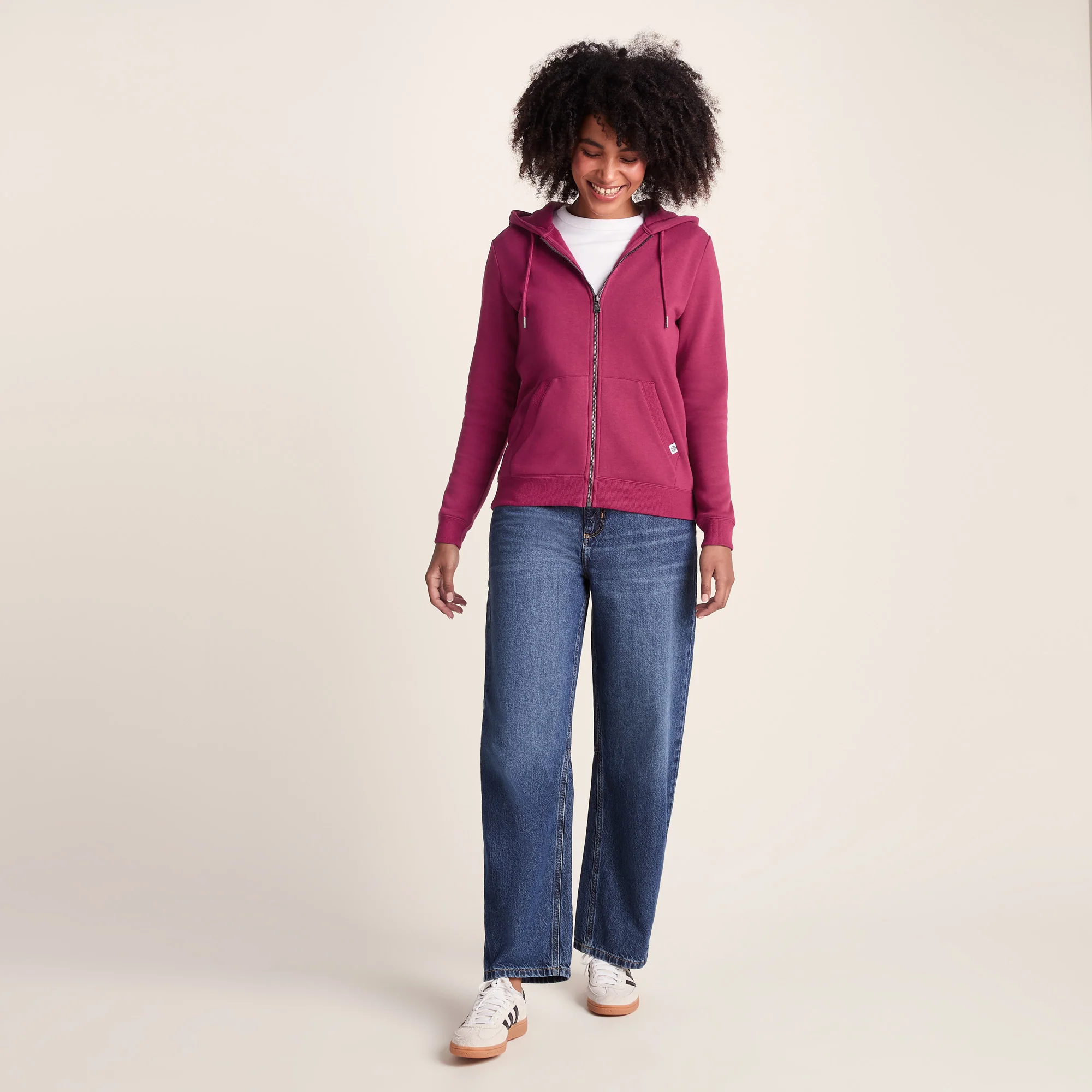Mia Womens Supersoft Zip Neck Hoody - Washed Burgundy - Image 2