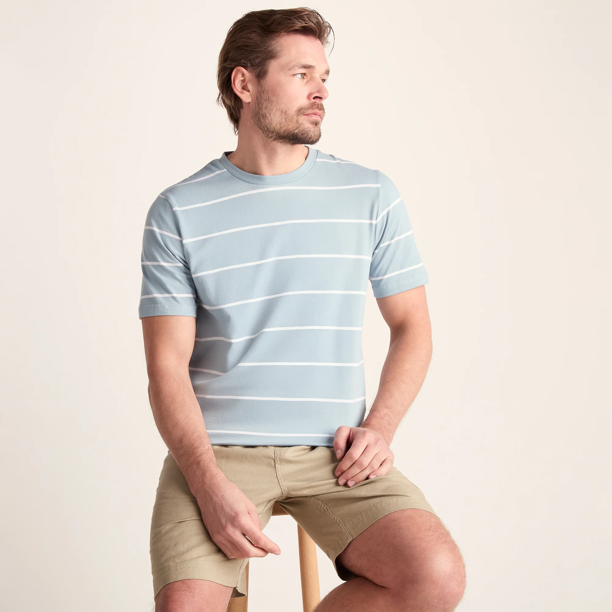 Morar Mens 100% Cotton Supersoft T-Shirt - Summer Sky Stripe - Image 4