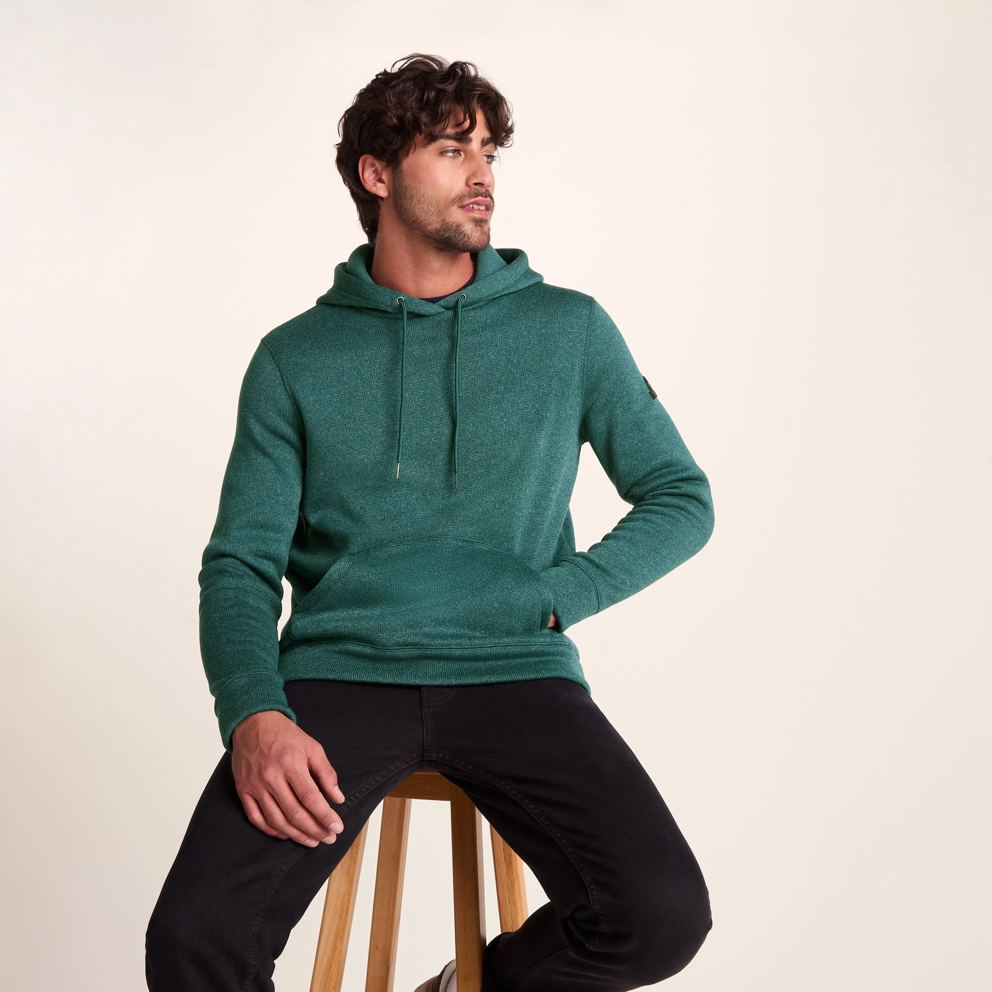 Mosby Mens Supersoft Knitlook Fleece Hoody - Dark Turquoise Marl - Image 4