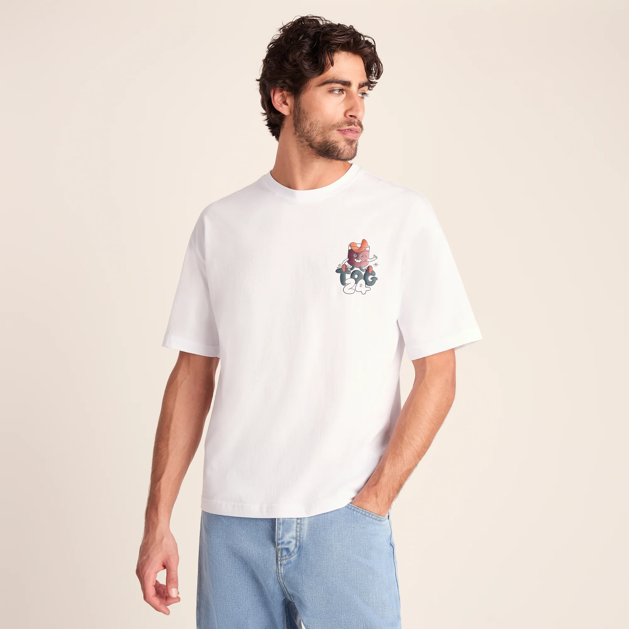 Negroni Mens Relaxed Fit 100% Cotton Supersoft Hattie Clark T-Shirt - Optic White