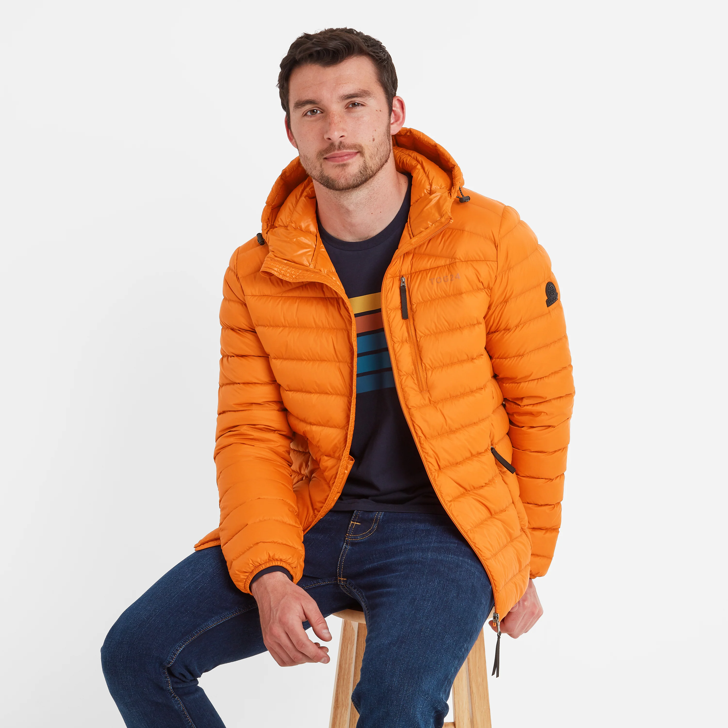North Mens RDS Certified Down Hooded Jacket - Dark Orange - Image 4