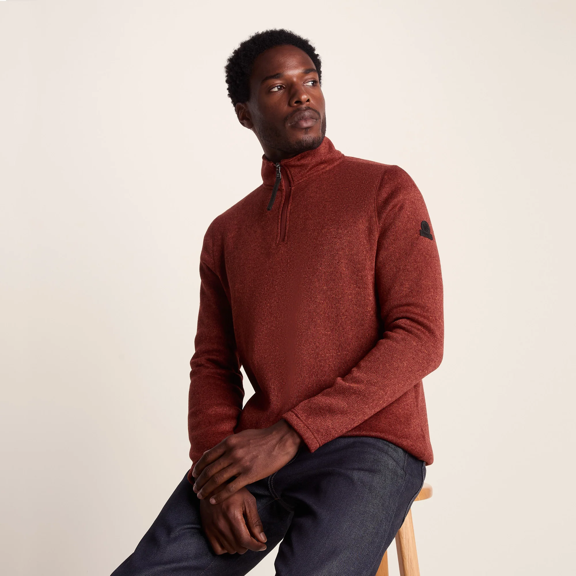 Pearson Mens Knitlook Quarter Zip Fleece - Clay Marl - Image 5