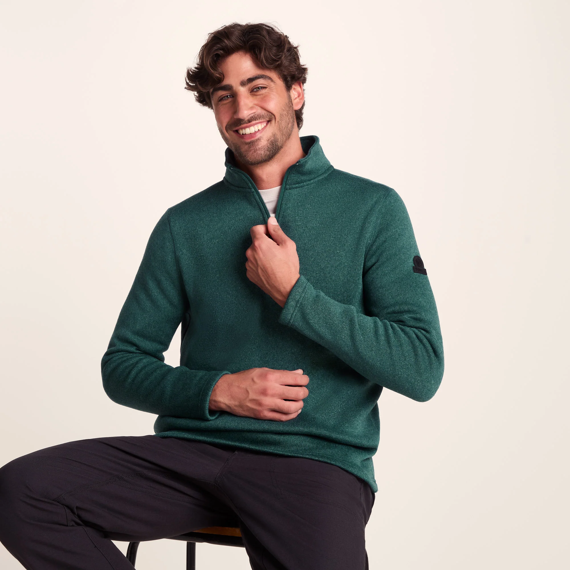 Pearson Mens Knitlook Quarter Zip Fleece - Dark Turquoise Marl - Image 4