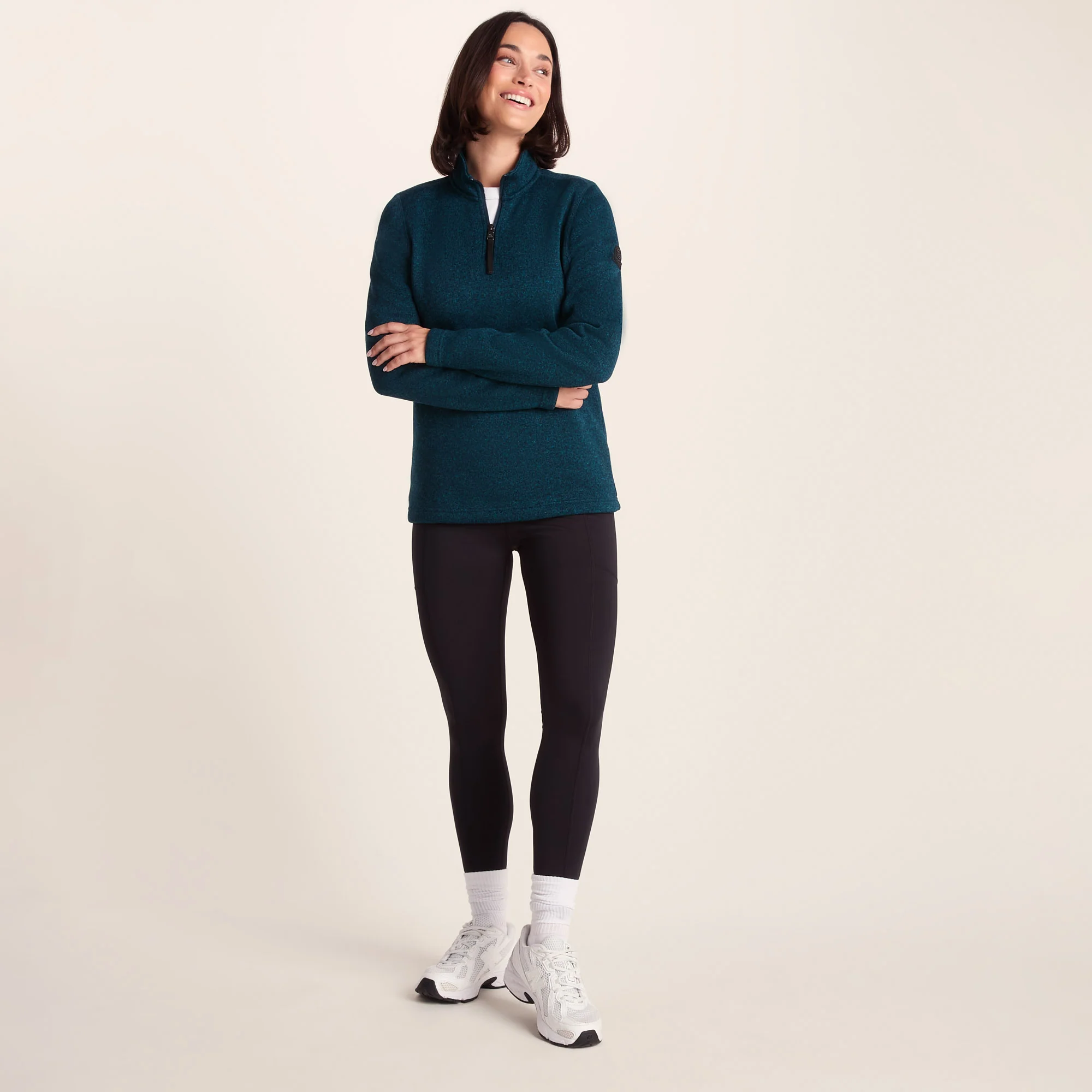 Pearson Womens Knitlook Quarter Zip Fleece - Deep Teal Marl - Image 3