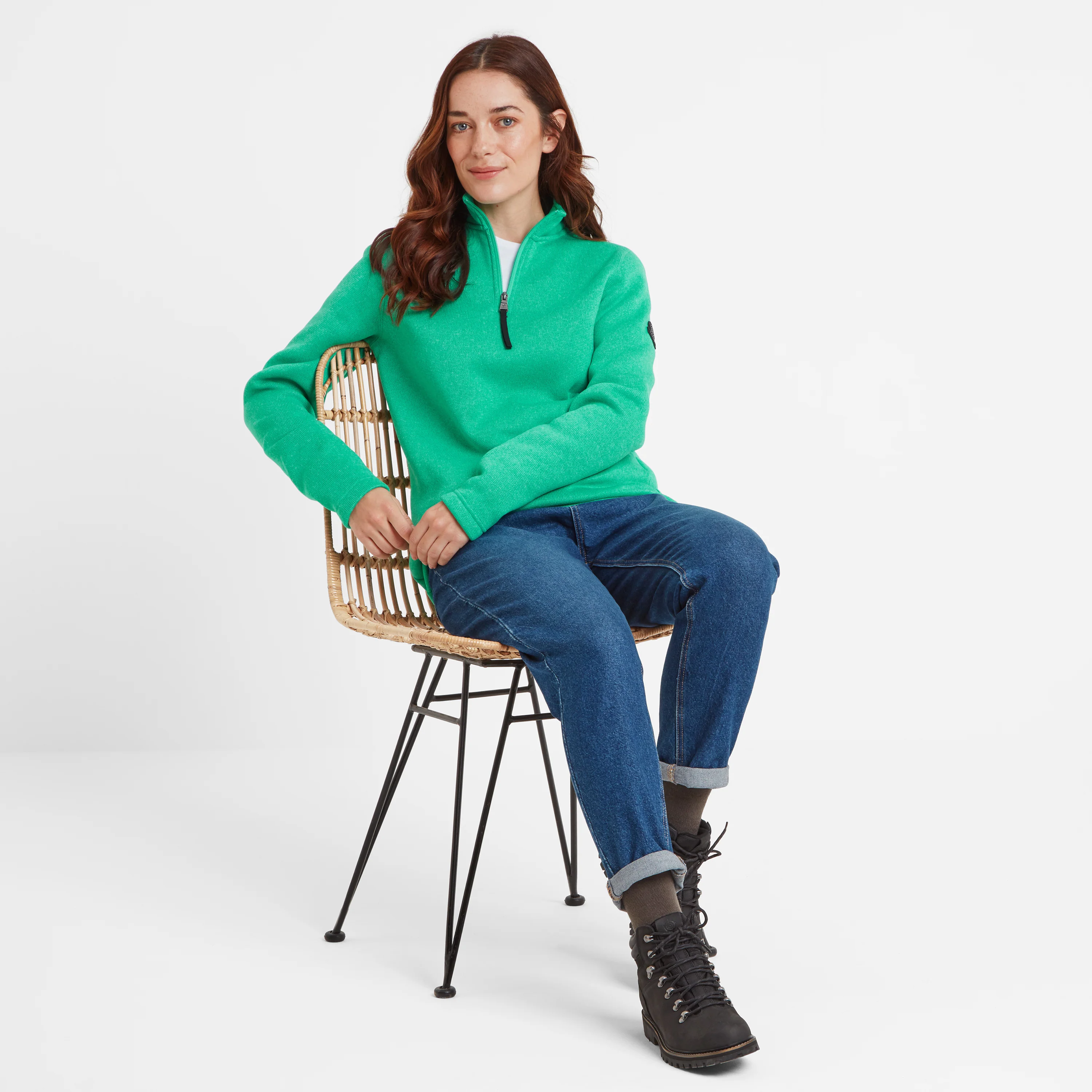 Pearson Womens Knitlook Quarter Zip Fleece - Jade Marl - Image 4