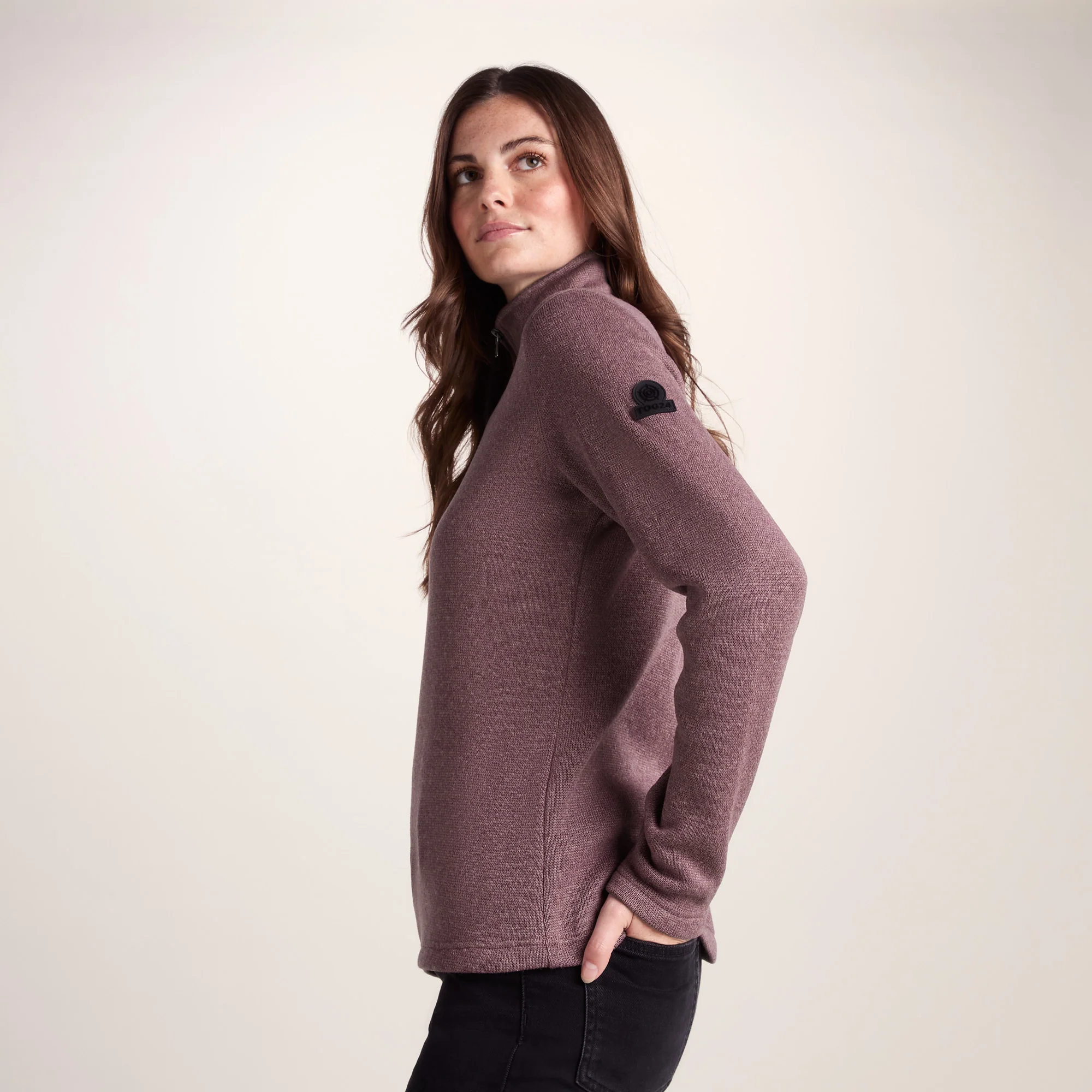 Pearson Womens Knitlook Quarter Zip Fleece - Mauve Marl - Image 3