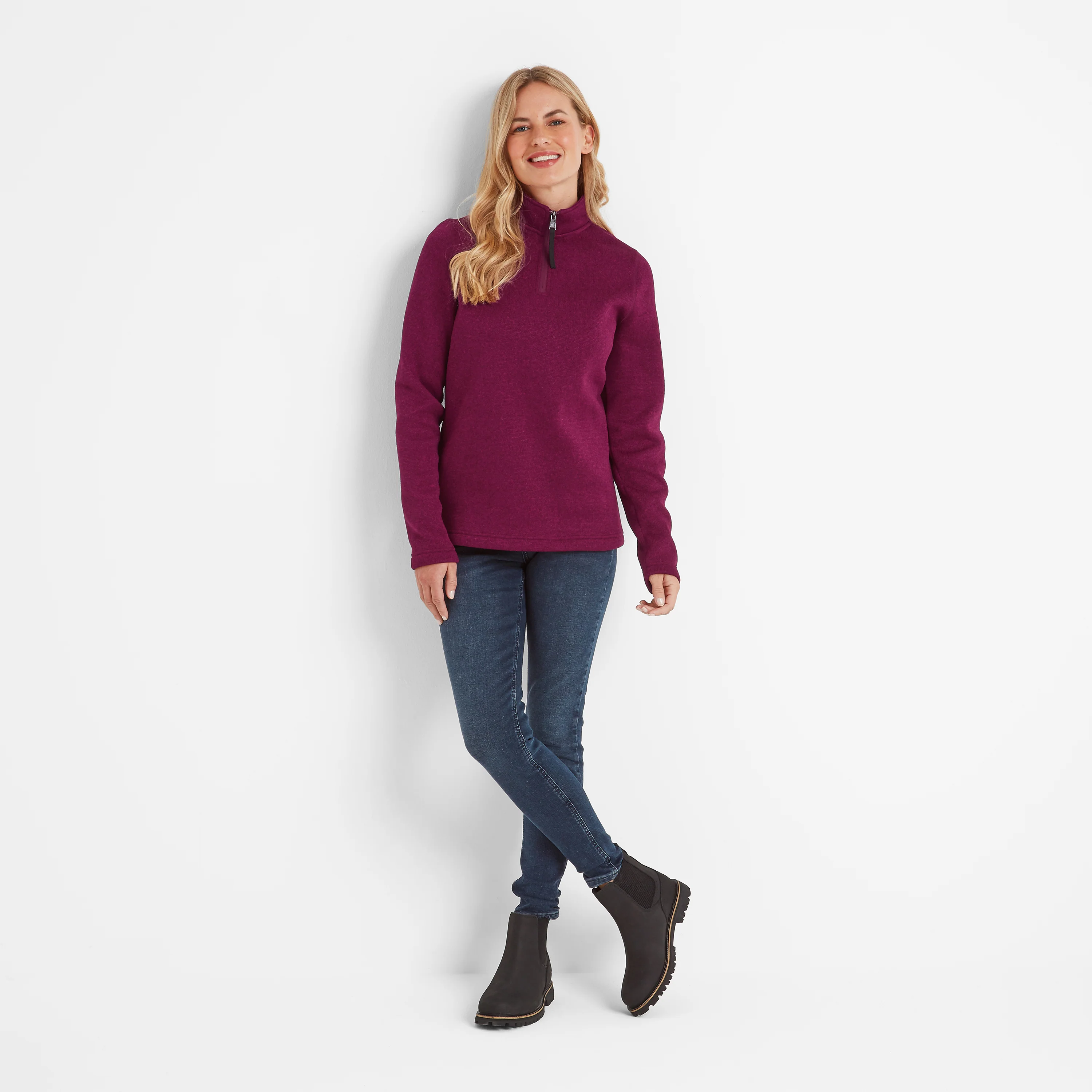 Pearson Womens Knitlook Quarter Zip Fleece - Purple Berry Marl - Image 2