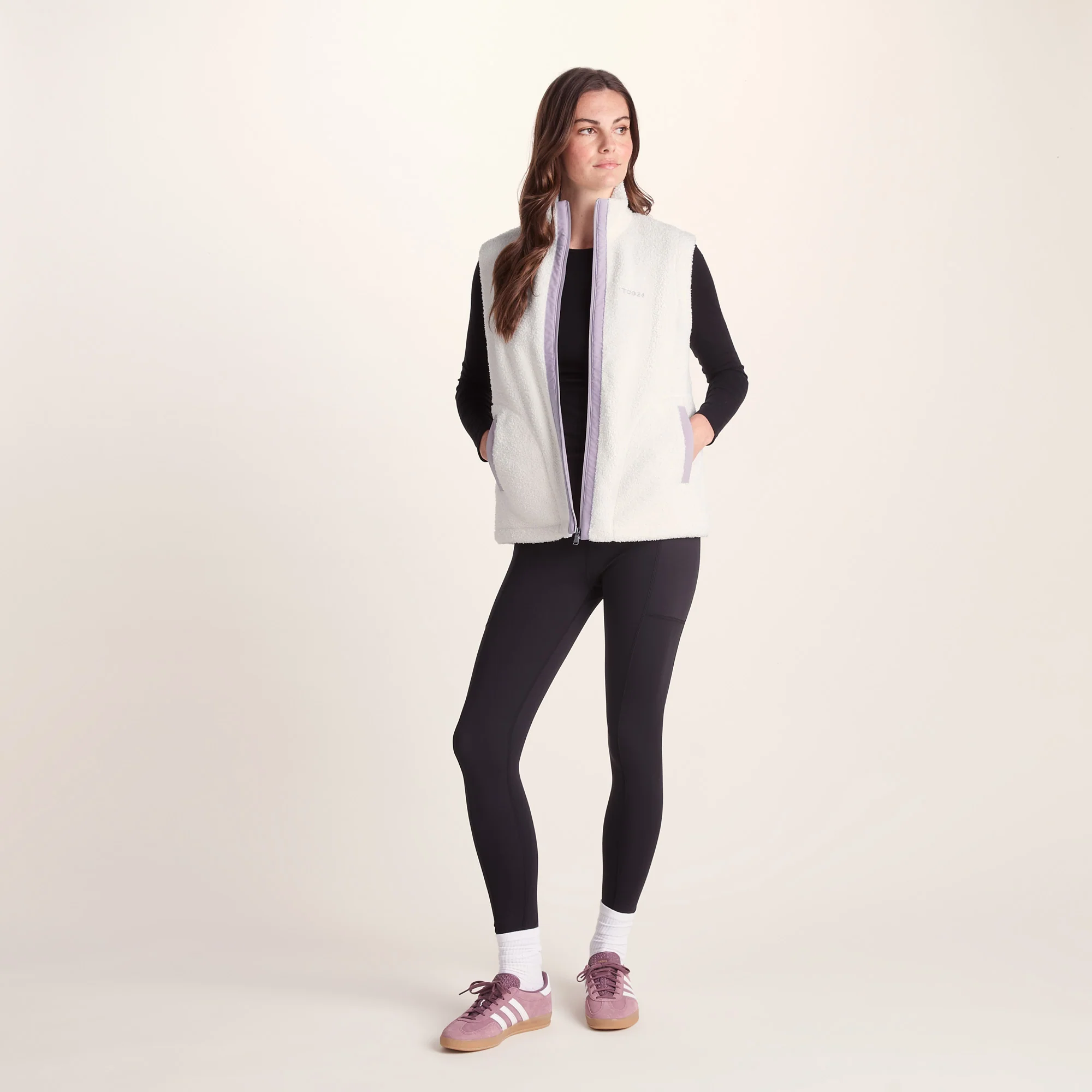 Peyton Womens Relaxed Fit Sherpa Fleece Gilet - Vanilla - Image 2