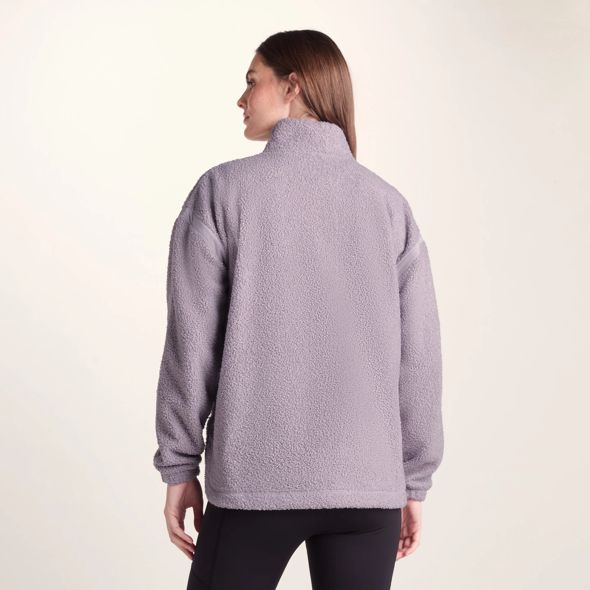 Priya Womens Relaxed Fit Sherpa Fleece Zip Neck - Lavender Grey - Image 3
