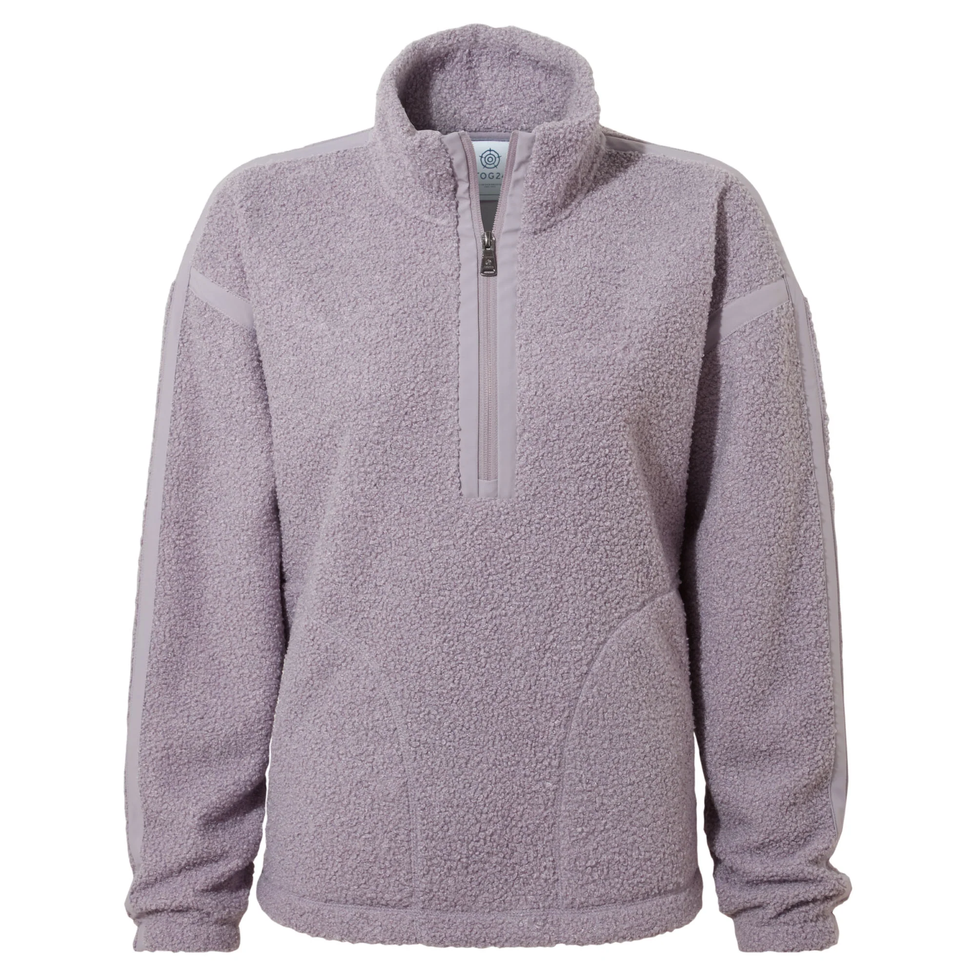 Priya Womens Relaxed Fit Sherpa Fleece Zip Neck - Lavender Grey - Image 8