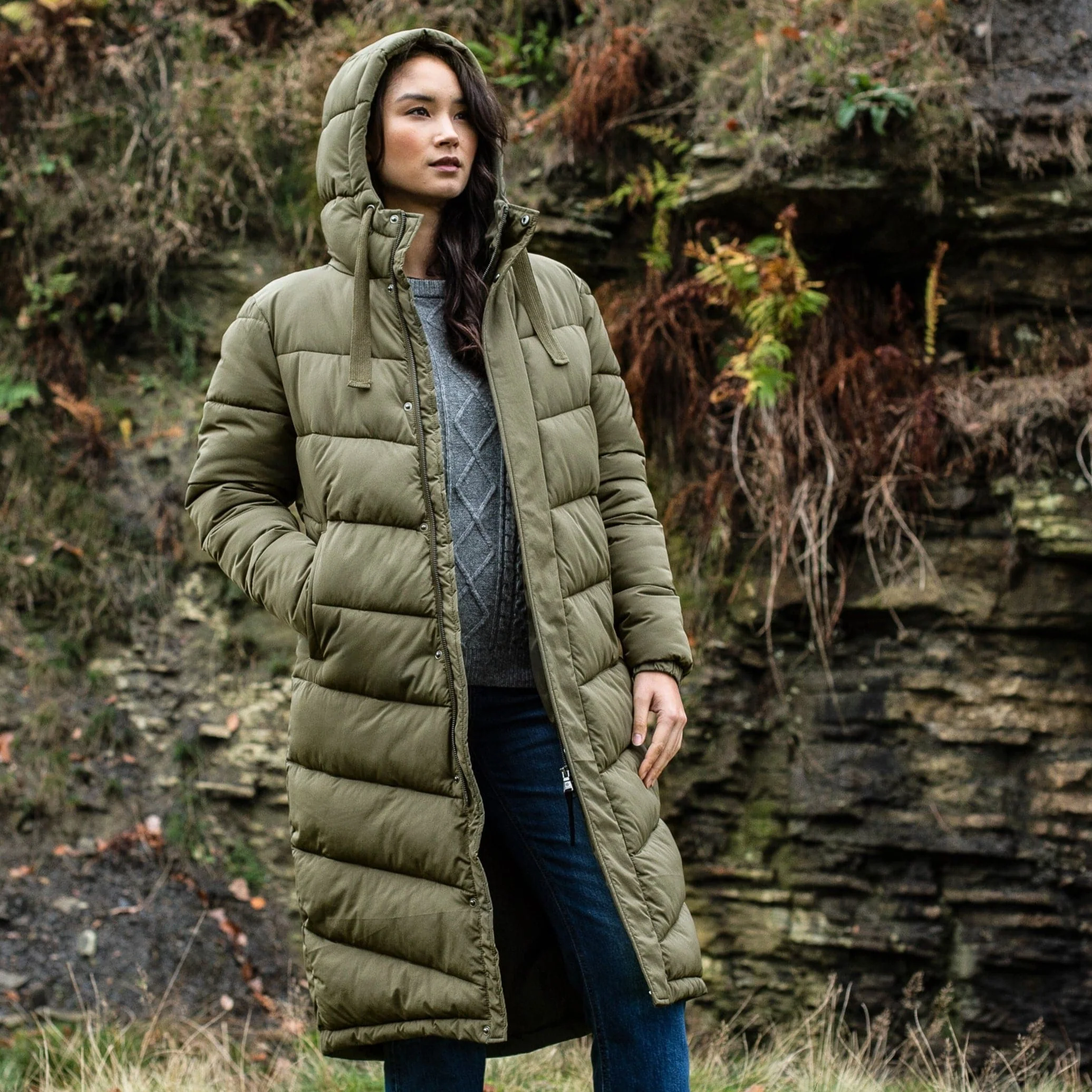 Raleigh Womens Long Insulated Jacket - Khaki - Image 7