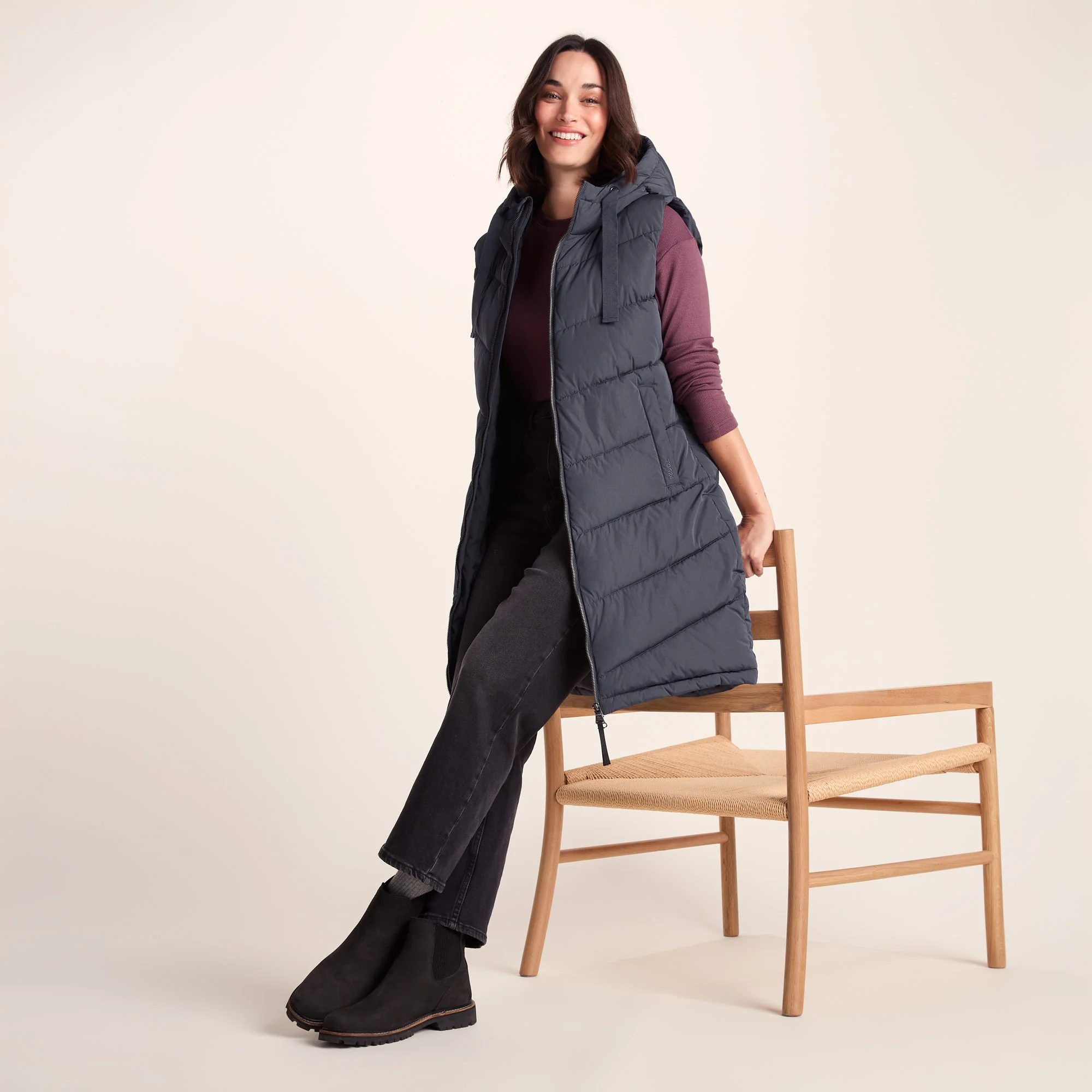 Ranskill Womens Long Insulated Gilet - Washed Blue - Image 4
