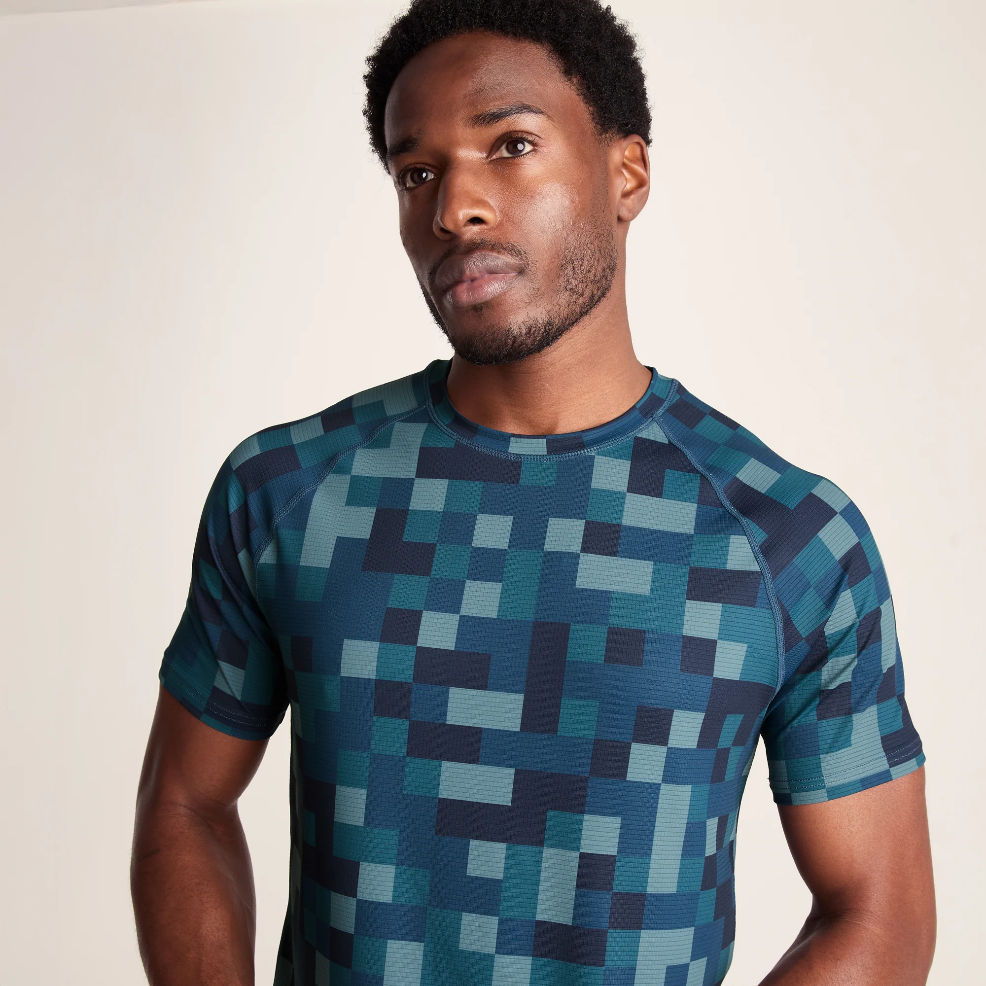 Rayan Mens Performance T-Shirt - Inky Blue Pixel Print - Image 2