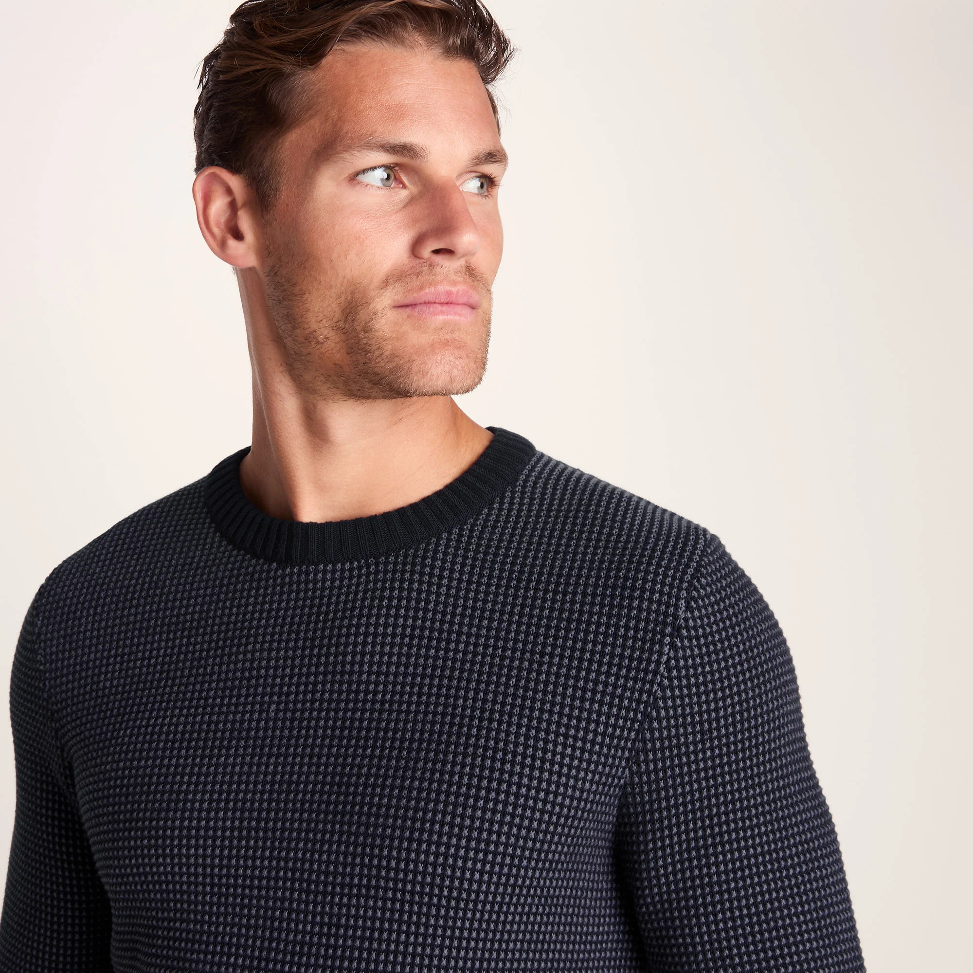 Richie Mens Knitted Crew Neck jumper - Dark Indigo - Image 2