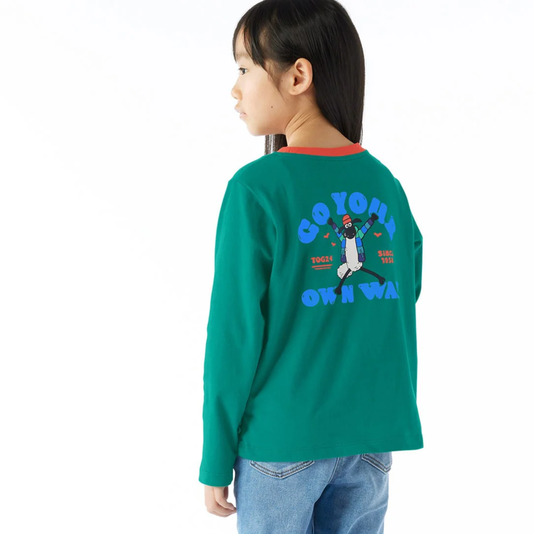 Ryeland Kids Shaun the Sheep T-Shirt LS - Jungle Green - Image 2