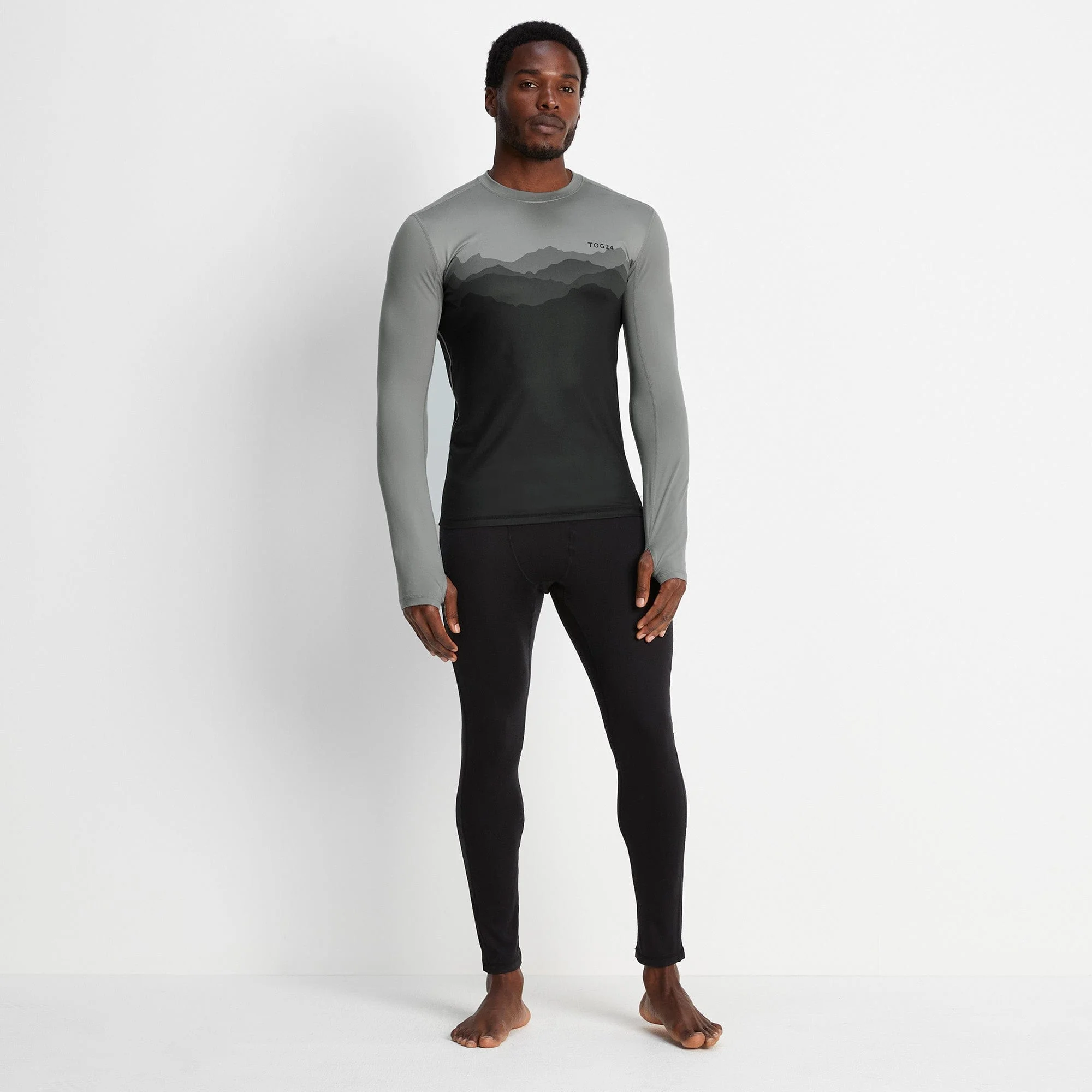 Snowdon Mens Thermal Crew Neck Base Layer - Grey Mountain Print - Image 3