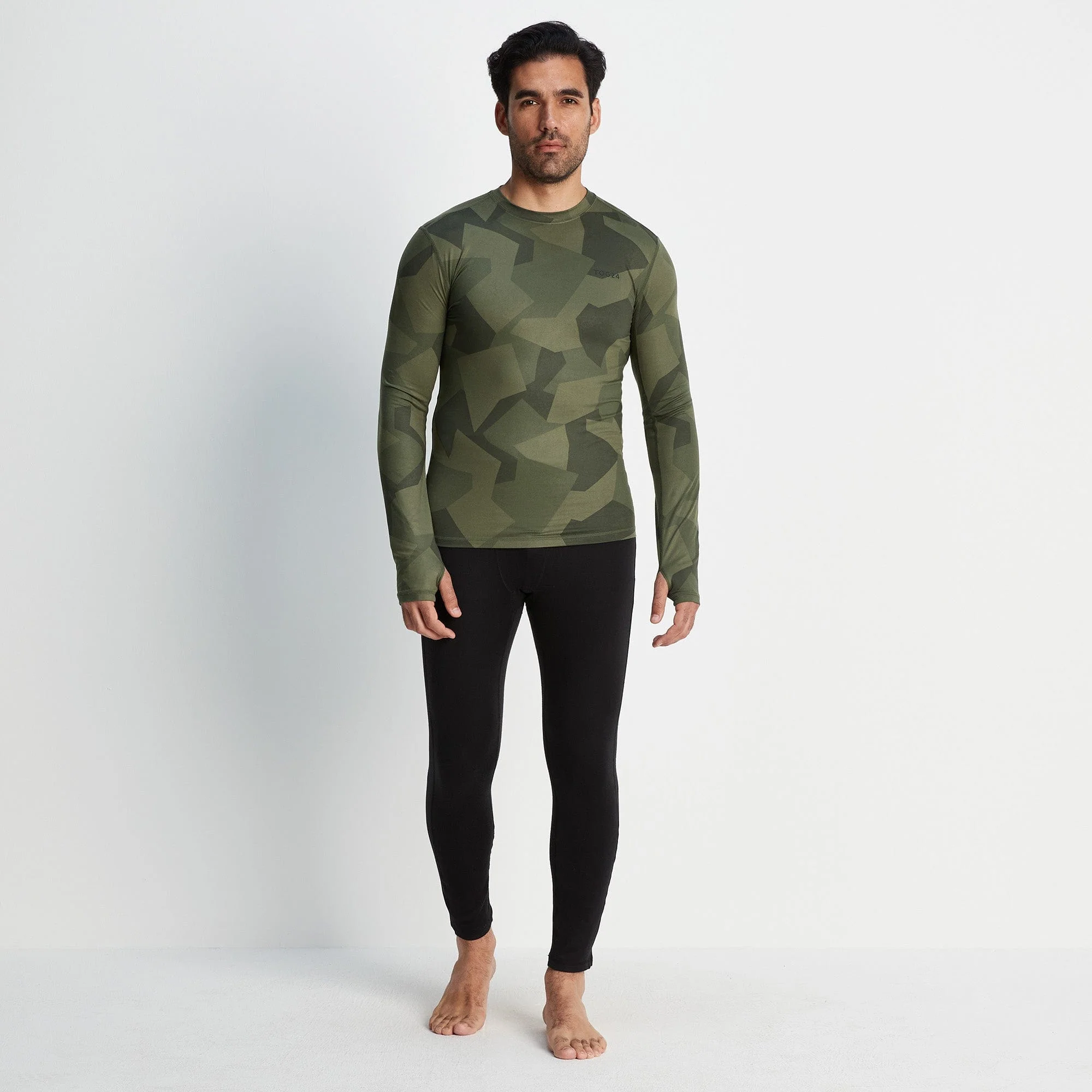 Snowdon Mens Thermal Crew Neck Base Layer - Khaki Camo Print - Image 3