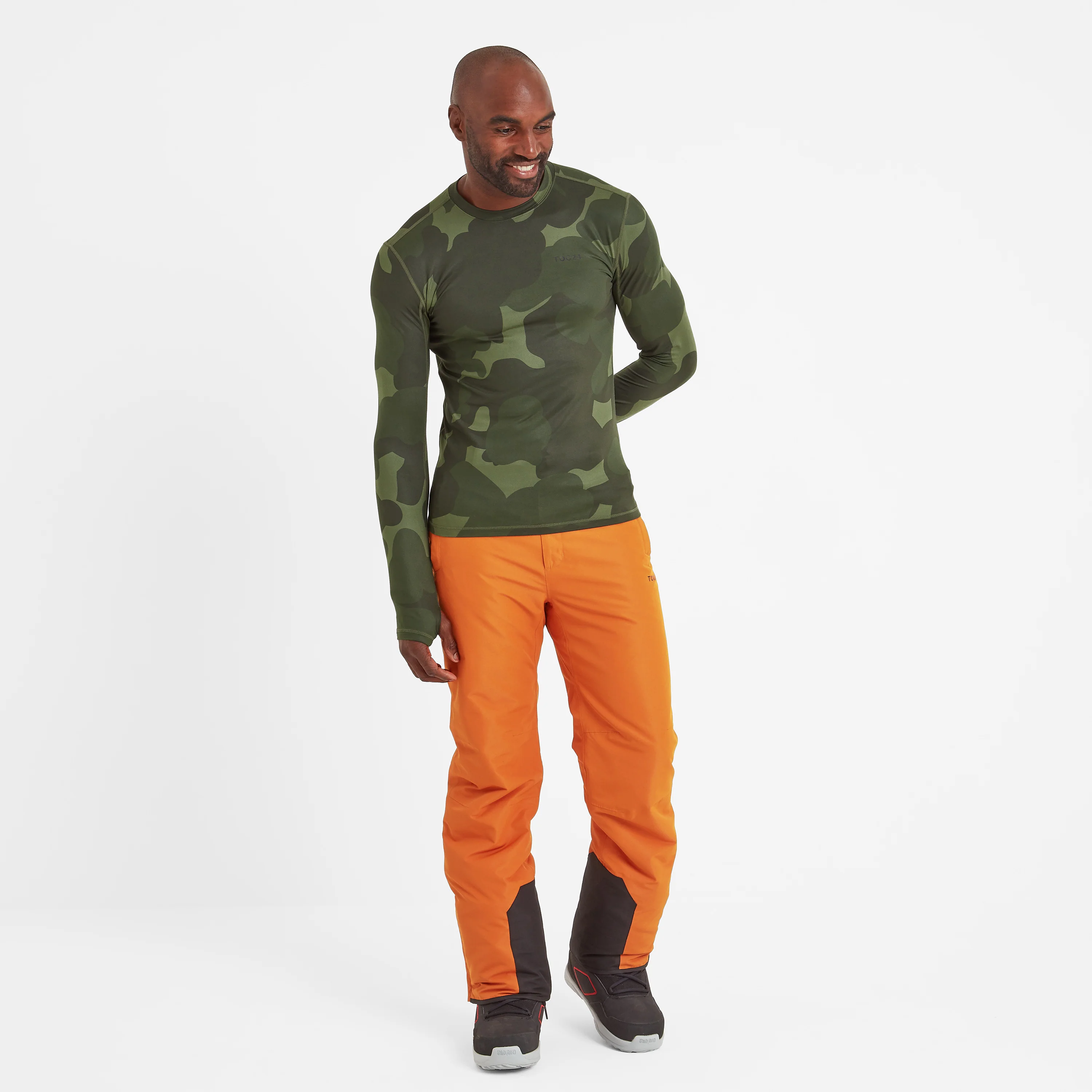 Snowdon Mens Thermal Crew Neck Base Layer - Khaki Pixelated Camo - Image 2
