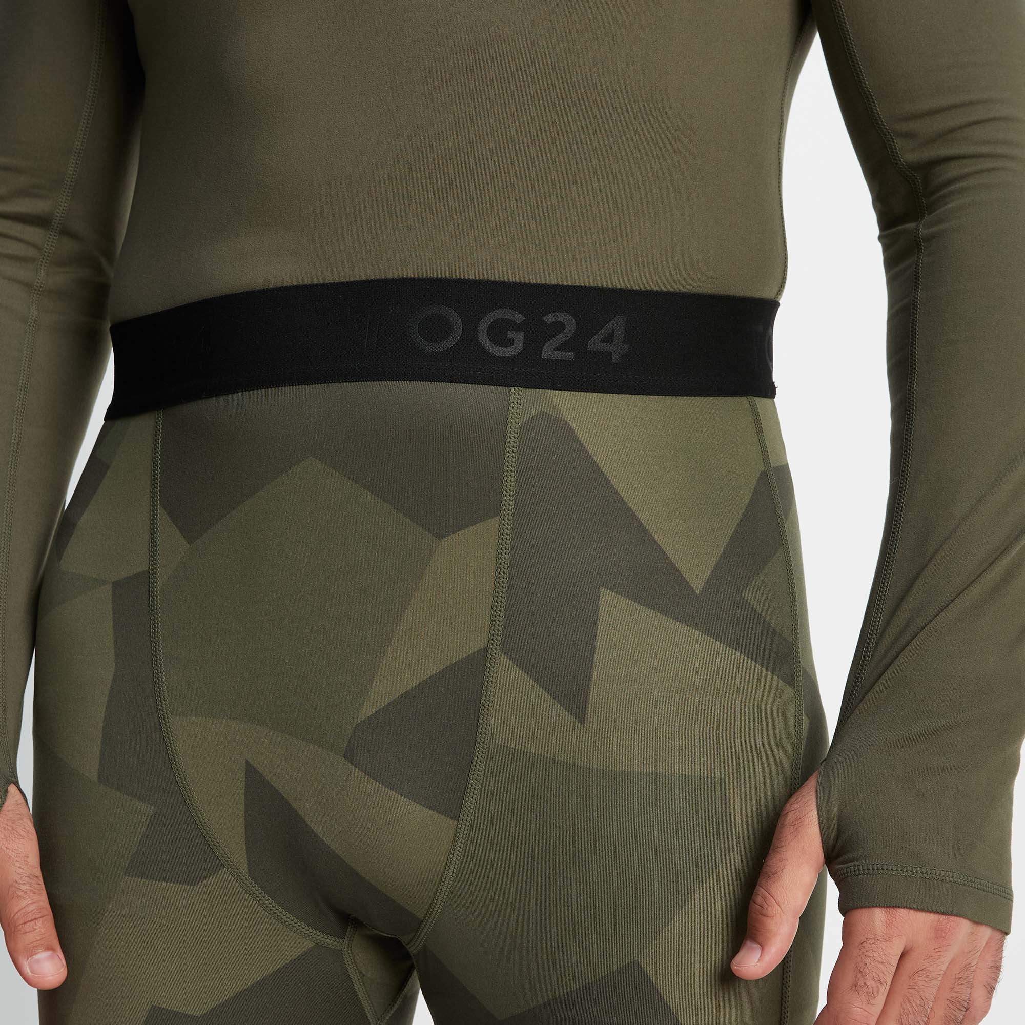 Snowdon Mens Thermal Base Layer Leggings - Khaki Camo Print - Image 3